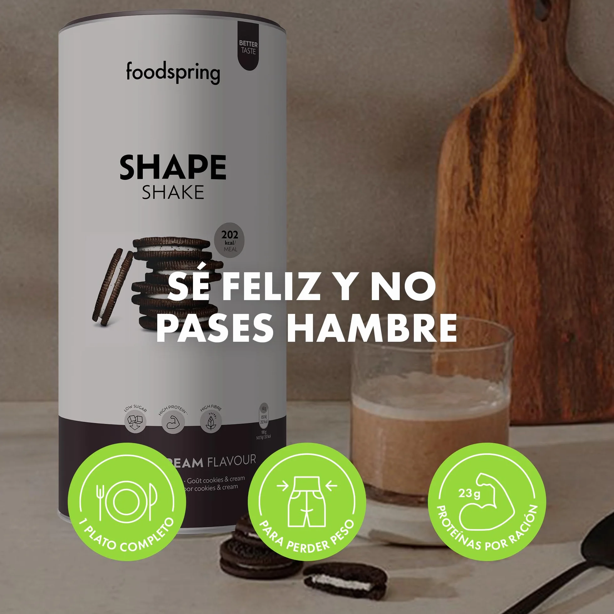foodspring Shape Shake - batido completo, sustitutivo de comida con proteína premium para controlar el peso, 202 kcal por ración, sin gluten - 900g