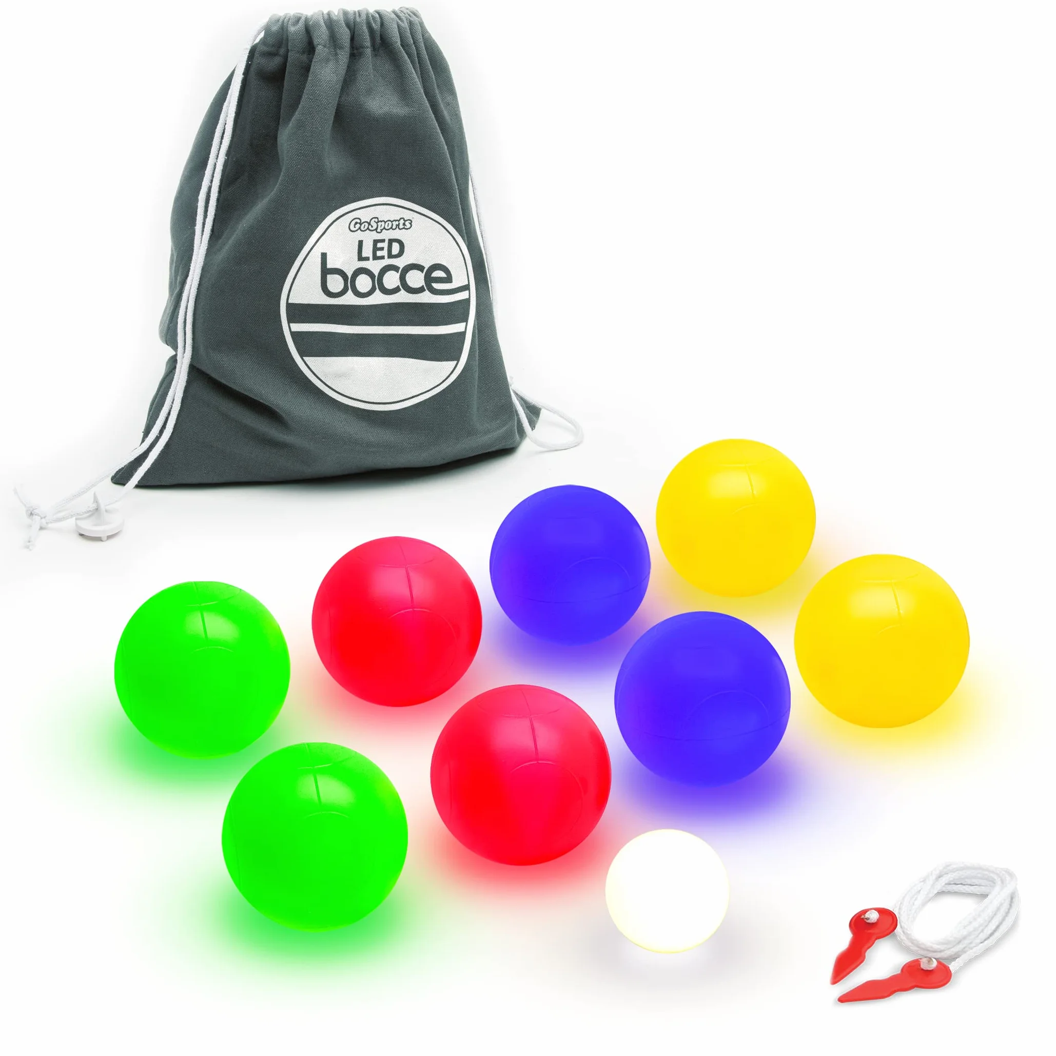 GoSports Juego de Bolas de bocha LED 8 Bolas iluminadas, Palino, Estuche y Cuerda de medición 85 mm o 100 mm