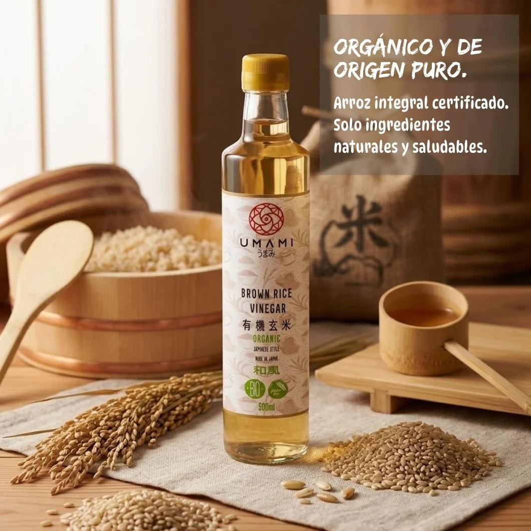 Umami Vinagre de Arroz Integral BIO 500ml - Fabricado en Japón - Fermentación Natural - Ideal para Sushi, Macrobiótica y Aliños - Metodo Premium