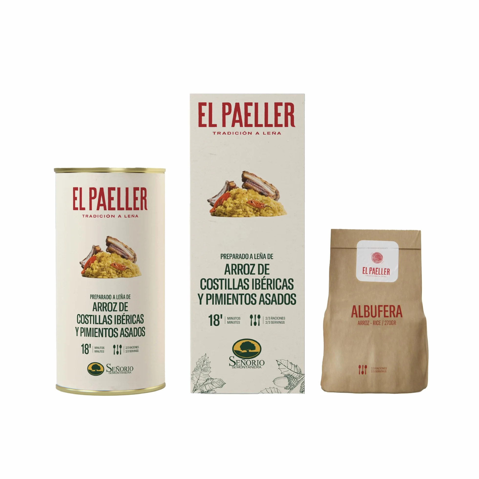 EL PAELLER - Preparado Arroz de Costillas Ibericas y Pimientos Asados - Cocinado Artesanalmente a Leña - Ingredientes 100% Naturales - Para 2/3 Personas - Fácil de Preparar en Tan Solo 18 Minutos