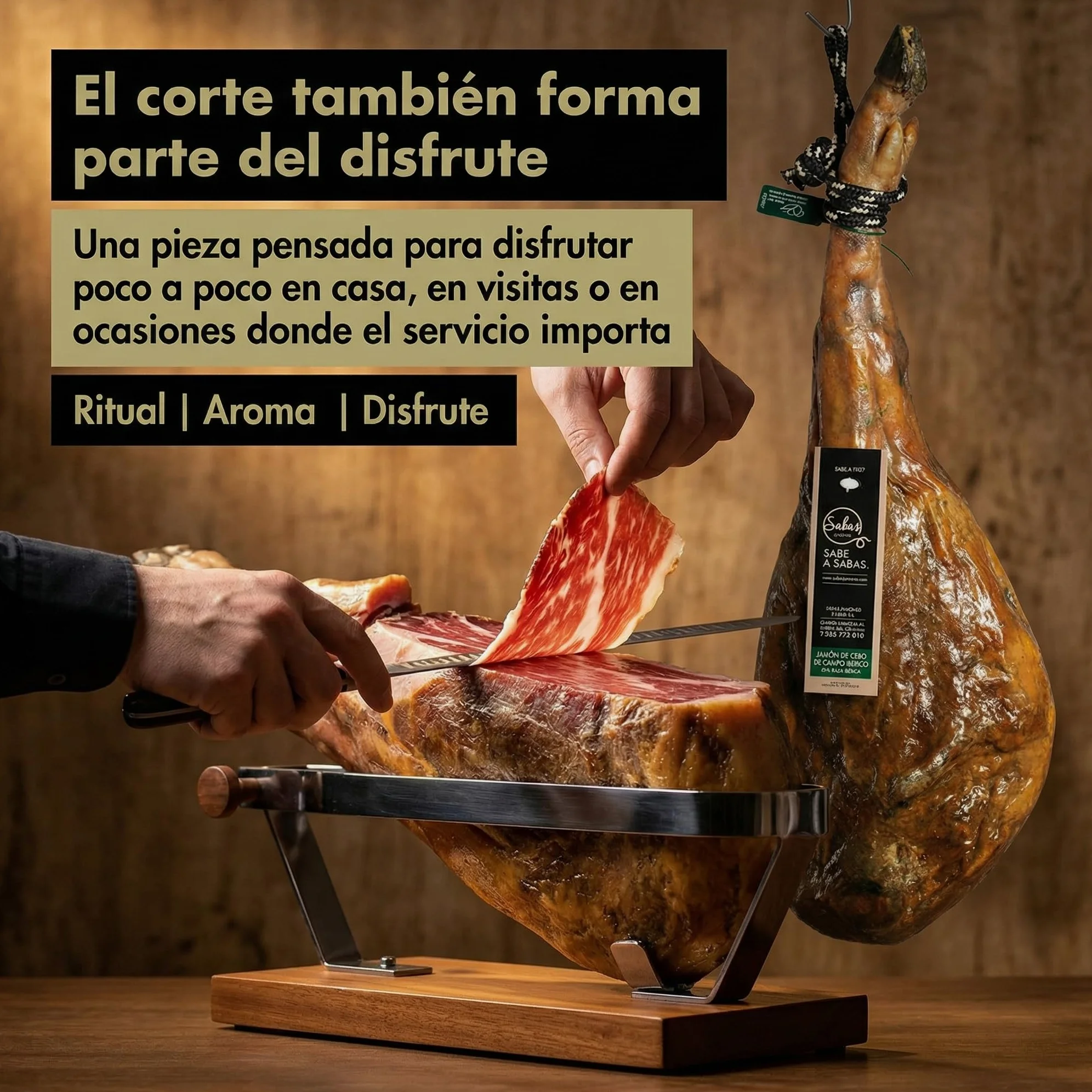SABE A SABAS Jamón Ibérico de Cebo de Campo 75% Raza Ibérica Pieza Entera con Pata 7-8 kg Curación 36 Meses Sabor Intenso Gourmet Tradición Sevillana Selección Premium Regalo Navidad
