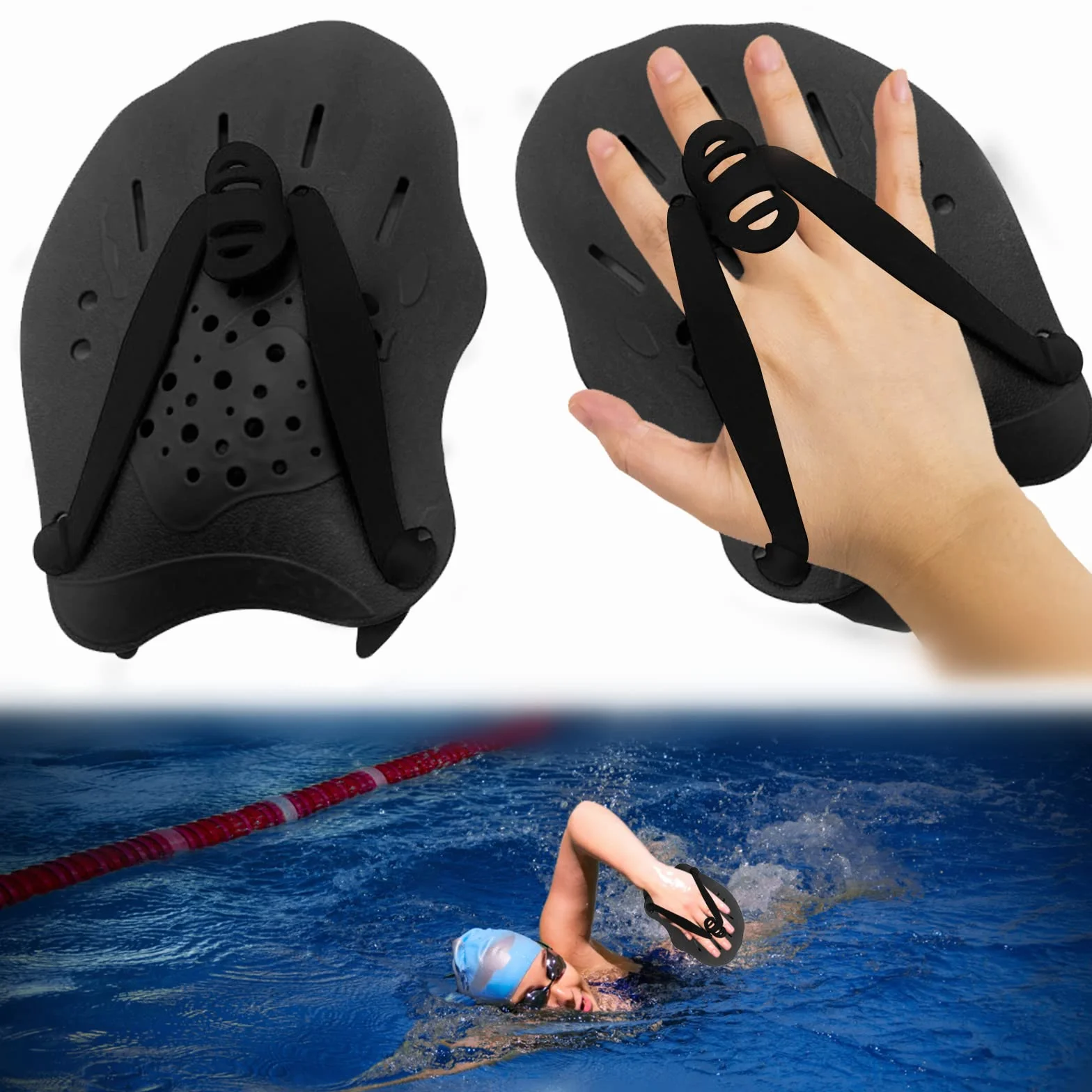Palas de natación con Correas Ajustables para Entrenamiento de Fuerza - Equipo de Ejercicio de Piscina