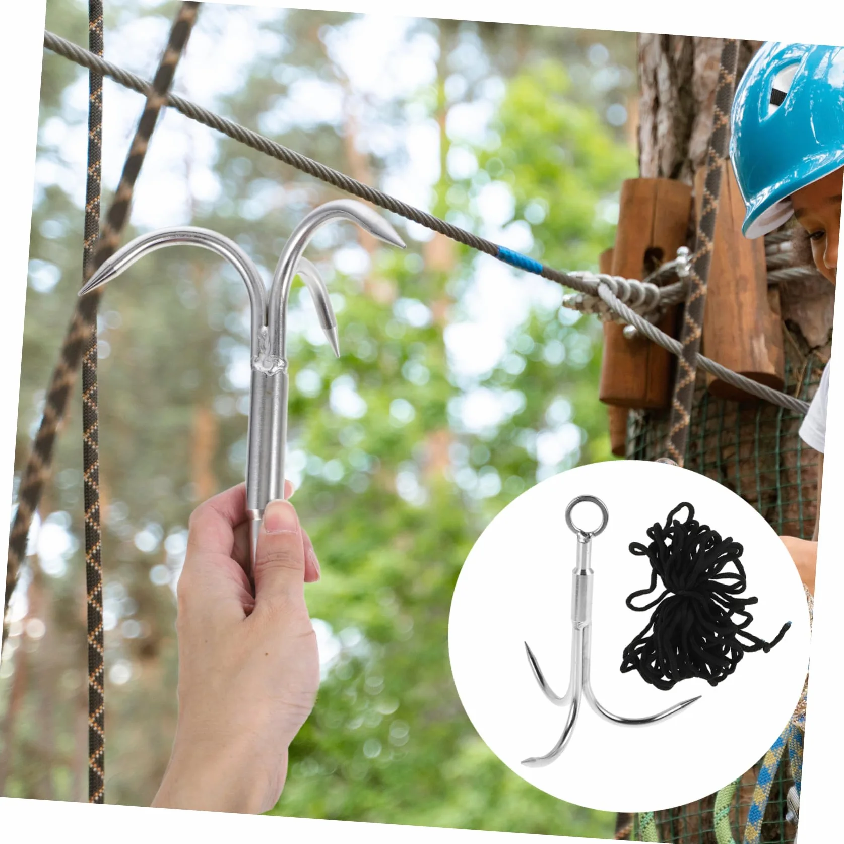 Gancho de Agarre de Tres Puntas de Acero Inoxidable con Cuerda de 10 Metros para Pesca, Escalada y Rescate