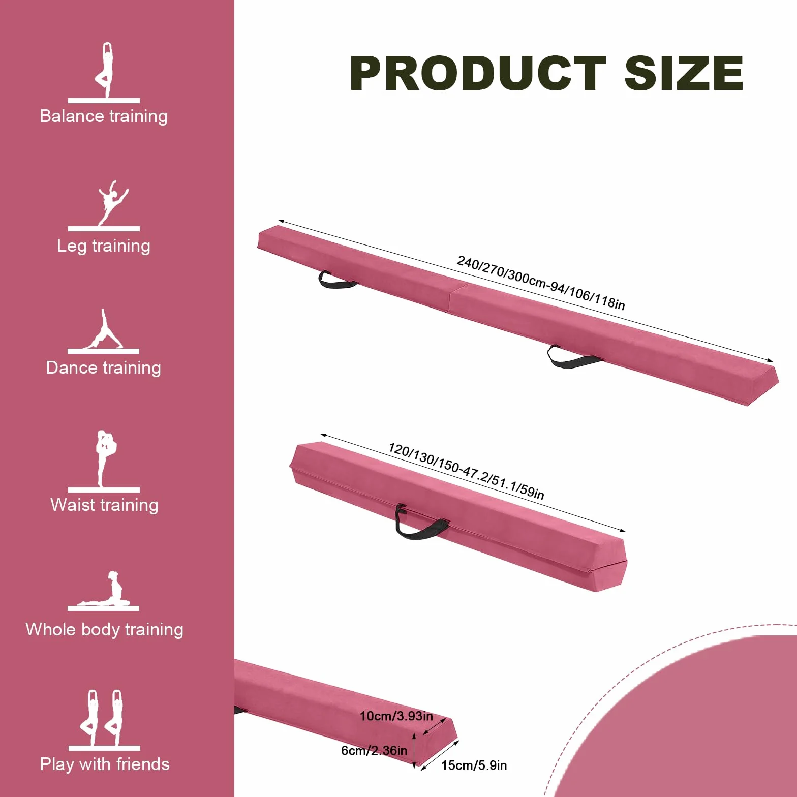 Viga de Equilibrio Plegable 240/270/300cm Gimnasia Infantil