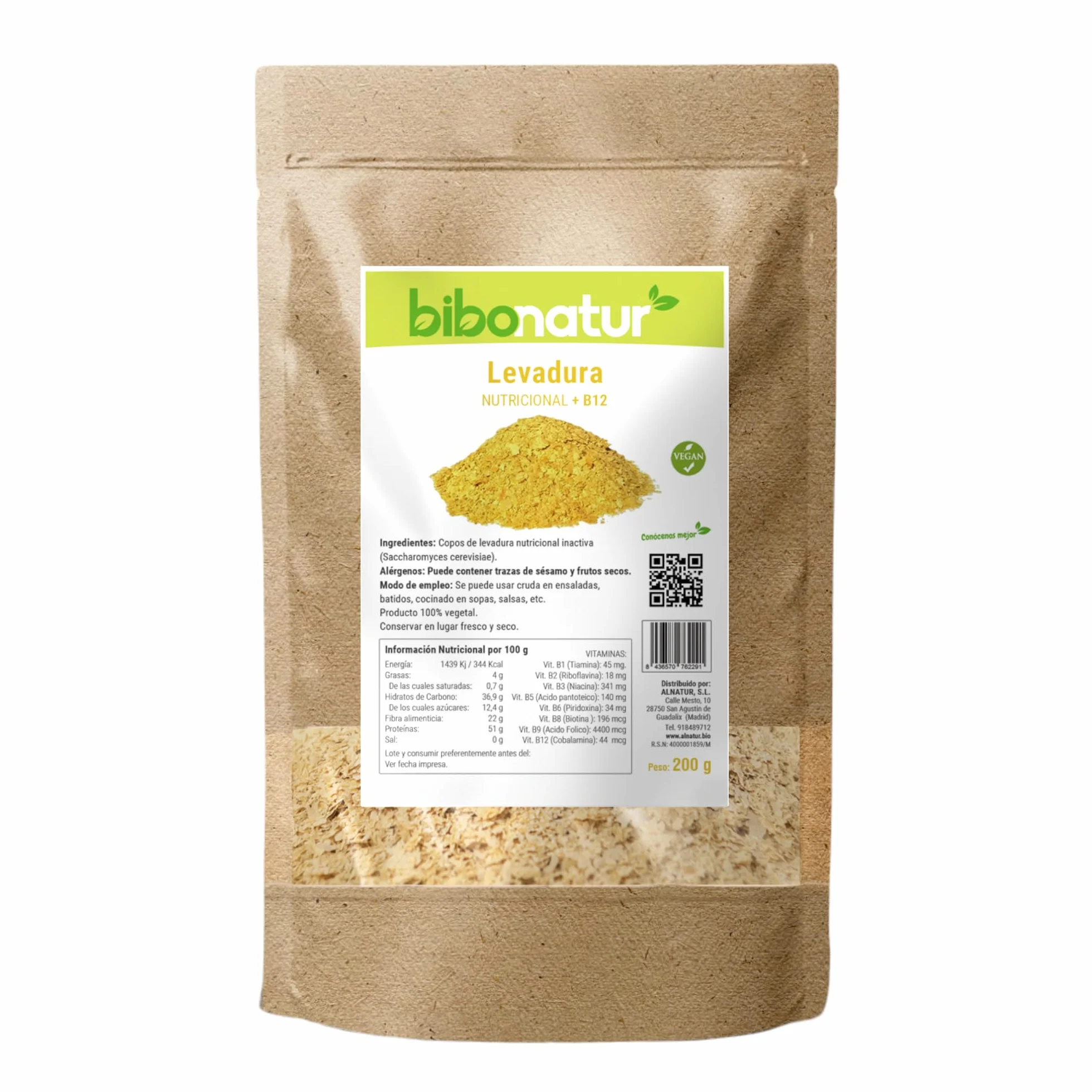 Bibonatur Levadura Nutricional con Vitamina B12 – en Copos 200gr - Producto vegano - Superalimento Antioxidante