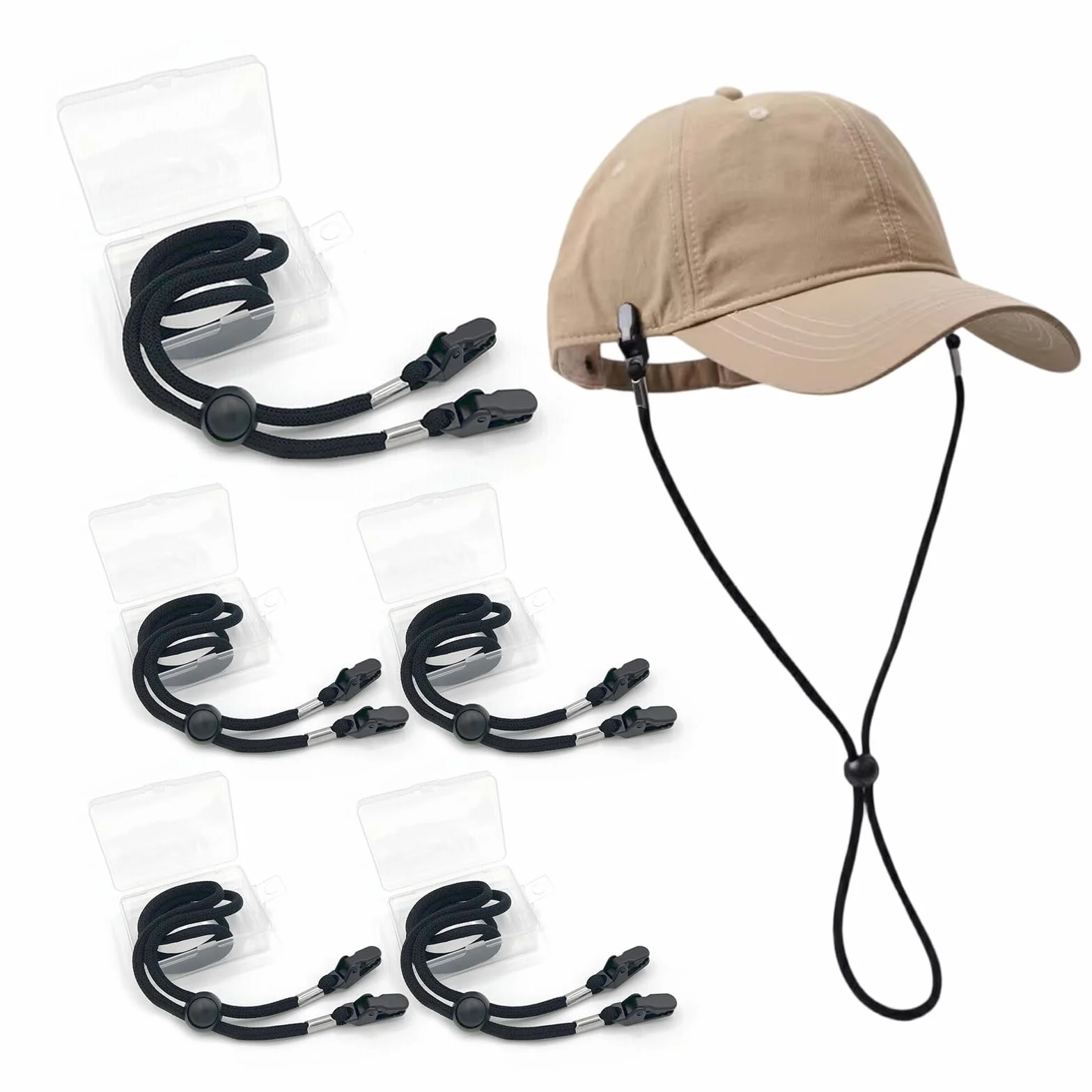 Clips para Sombrero a Prueba de Viento 40cm Negro Cordón Barbilla Camping Pesca