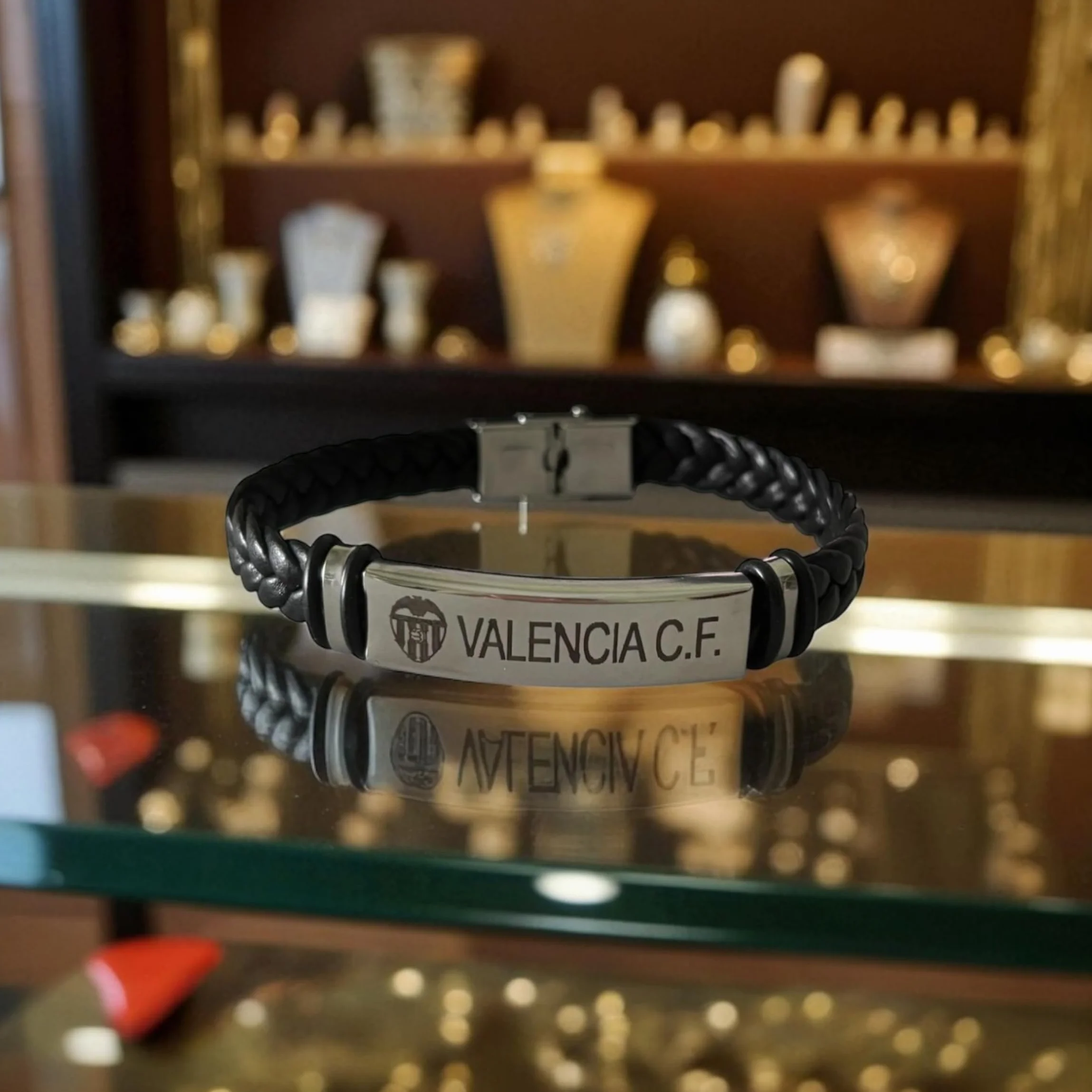 Pulsera ajustable acero cuero Escudo VALENCIA C.F. caja regalo hombre mujer
