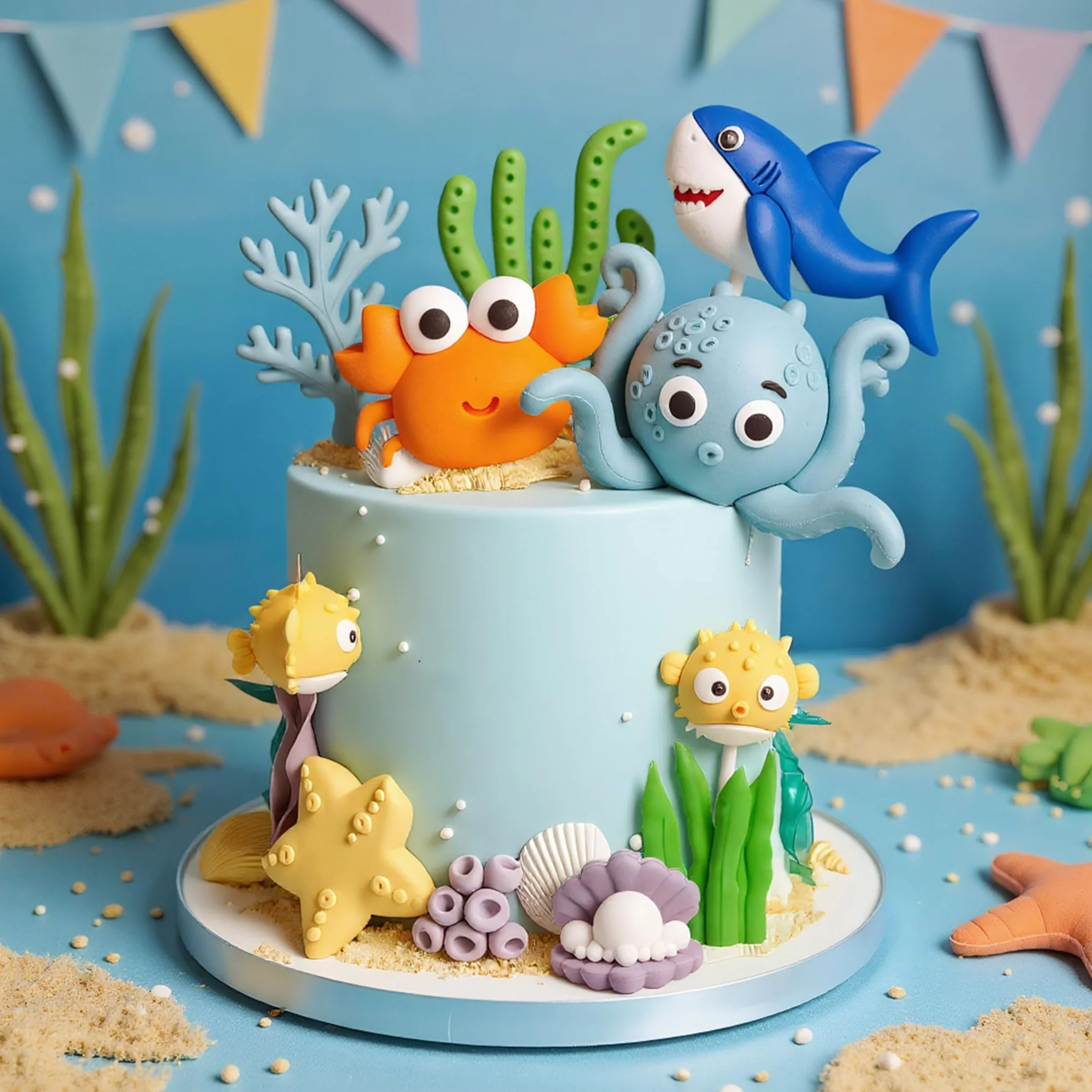decoración torta animales marinos cumpleaños temática oceánica adornos pastel criaturas marinas figura superior para temática submarina decoración fiesta baby shower