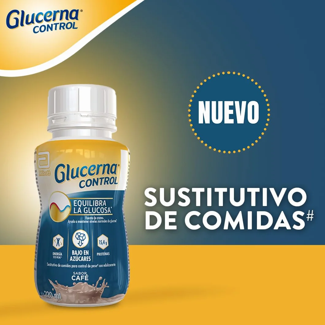 Glucerna Control sabor café, sustitutivo de comidas listo para tomar, equilibrio de glucosa gracias al cromo, pack 8x220ml