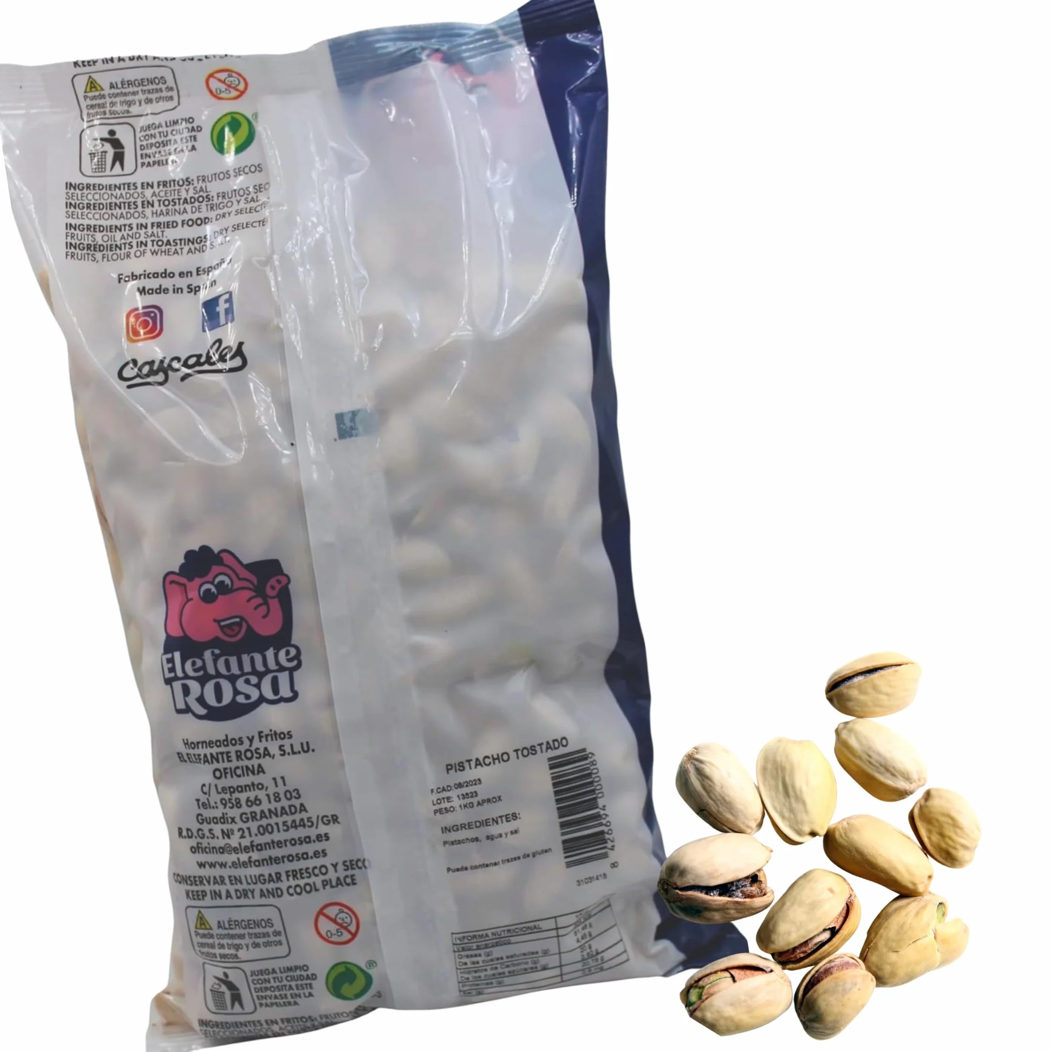 Pistachos Tostados con Sal Bolsa de 1 Kg - Elaborados por El Elefante Rosa Frutos Secos - Snack Saludable - Aperitivo Alto en Proteínas y Fibra - Ideal para Dietas Equilibradas - Pistachos Naturales