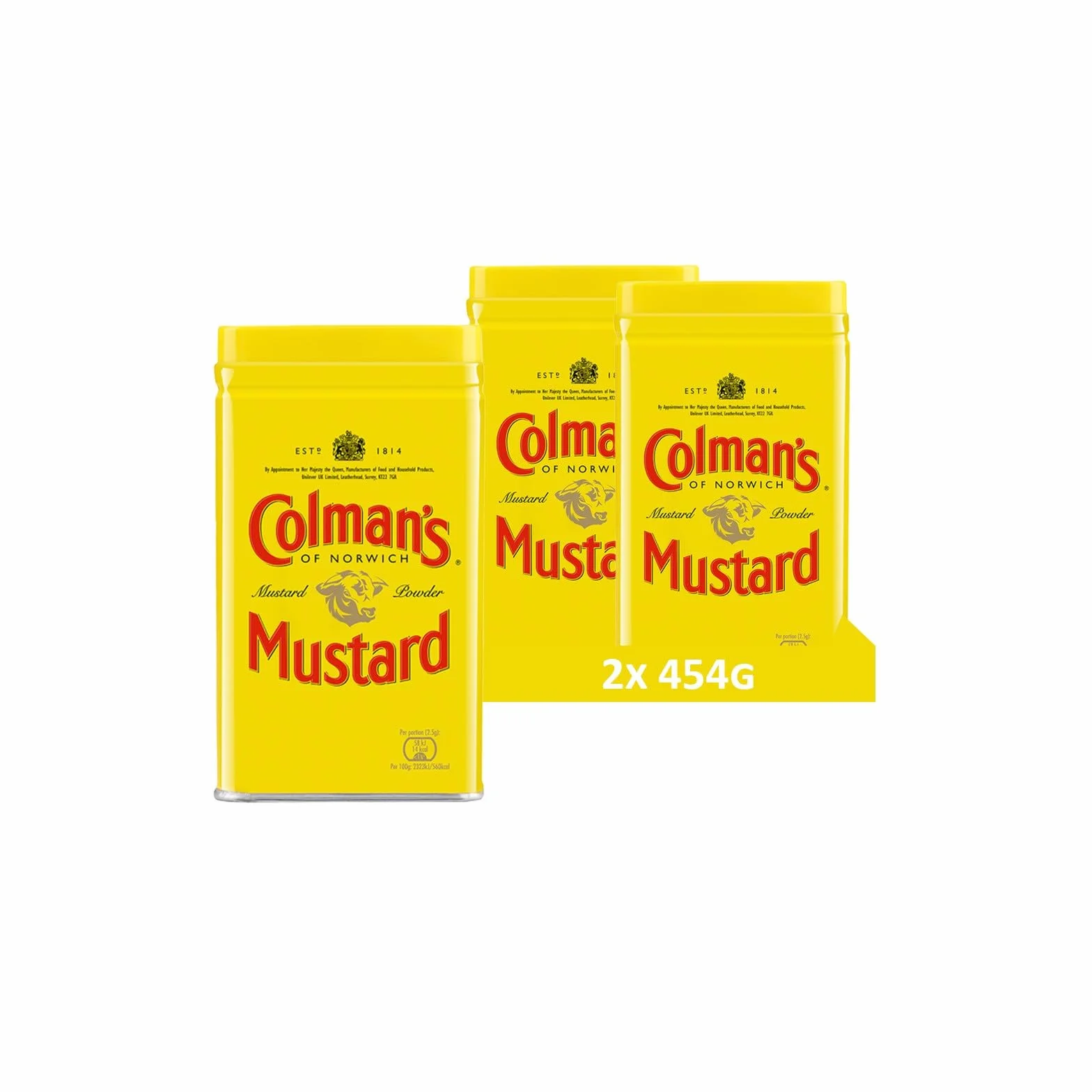 Colman's Original Mustard Powder, mostaza inglesa harina de mostaza vegana sin aditivos artificiales (2 Pieza (2 x 454g))
