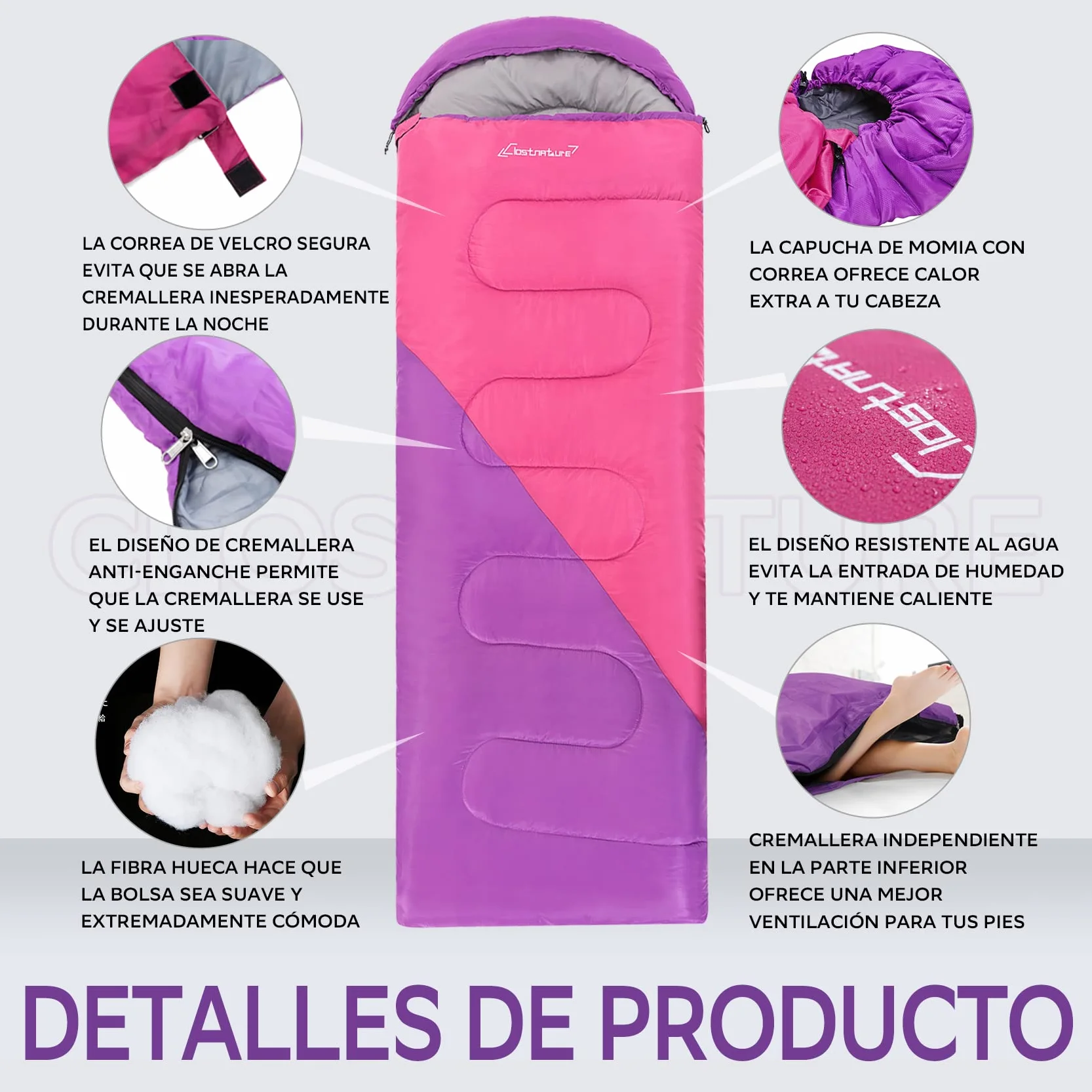 Clostnature Saco de Dormir Ligero para Acampar - Saco de Dormir Rectangular Casual al Aire Libre con Tamaño de Paquete Pequeño para Adultos, Mujeres, Senderismo de Deportes (Cremallera Izquierda)
