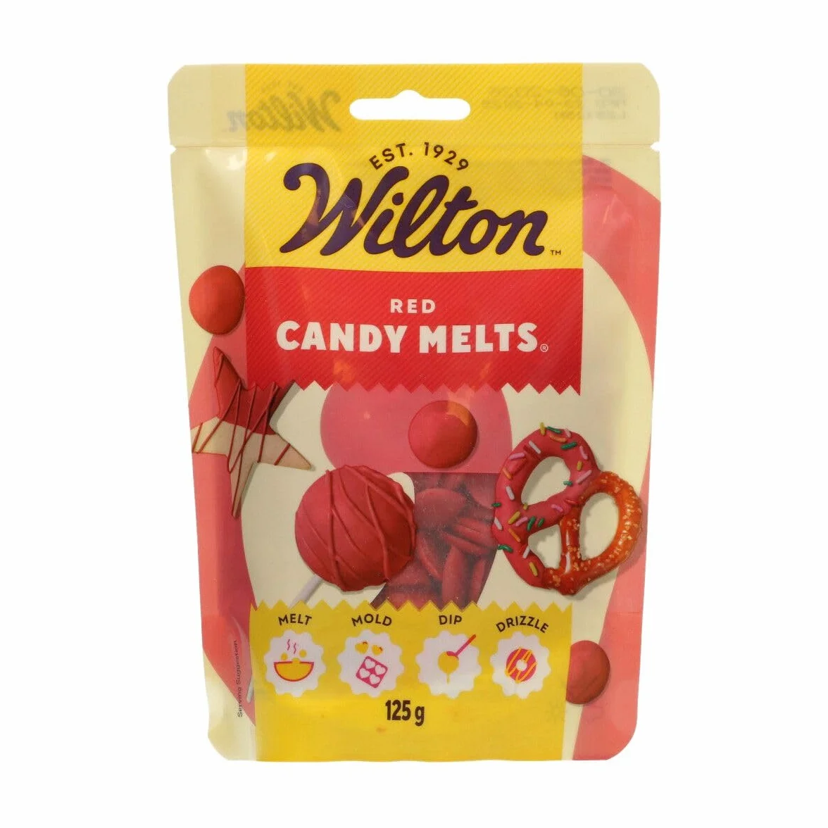 Wilton Candy Melts Rojo Caramelos para Derretir con Sabor Dulce y Cremoso para Moldear, Sumergir y Decorar, Optimas para Cake Pops, Dulces, Tartas y Postres Revestidos, 125 g