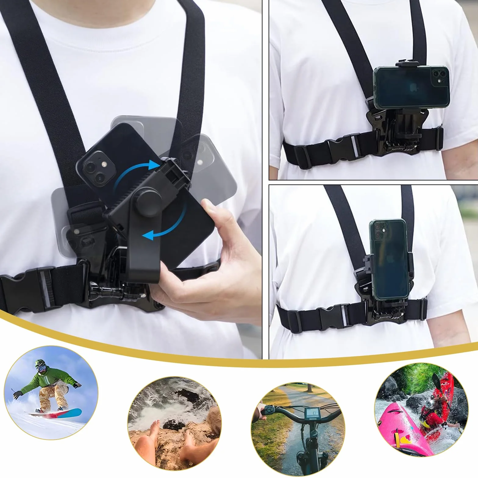 Soporte Móvil Pecho Cámara Arnés 3 en 1 Accesorios Deportivos para GoPro Hero DJI Osmo Smartphone