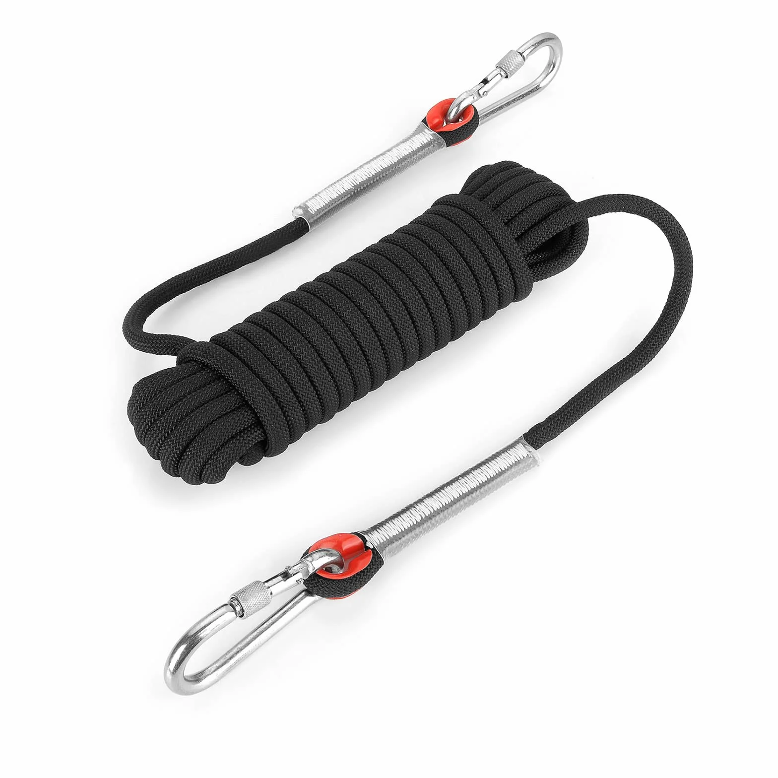 Cuerda de Escalada 10 m 10 mm 4 Mosquetones 12KN Estática con Bolsa Reflectante para Camping Rescate Senderismo
