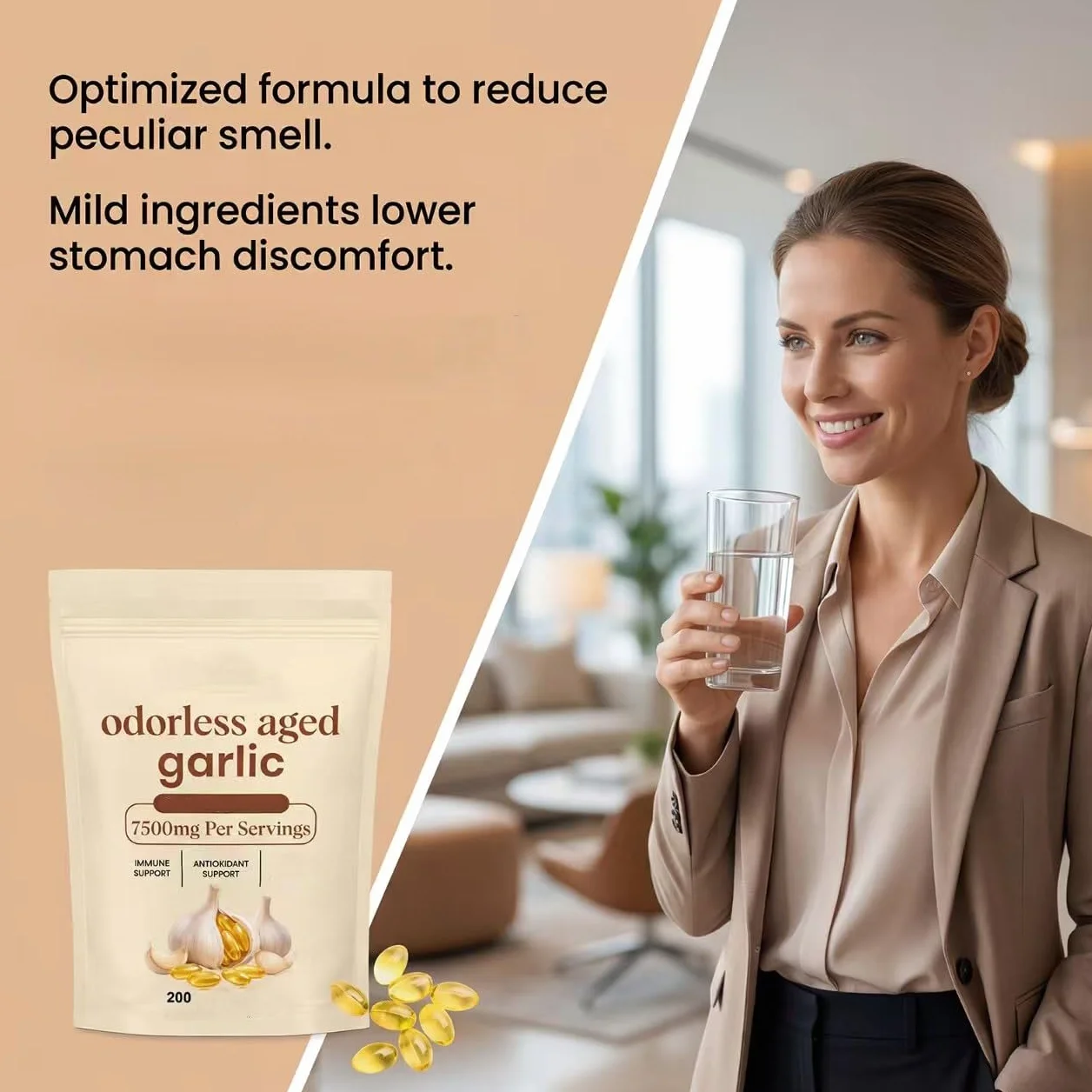 Extracto de ajo envejecido 7500 mg - Apoyo inmunológico - Inodoro y sin regusto - 200 unidades - Sin OGM y sin gluten,1Pcs