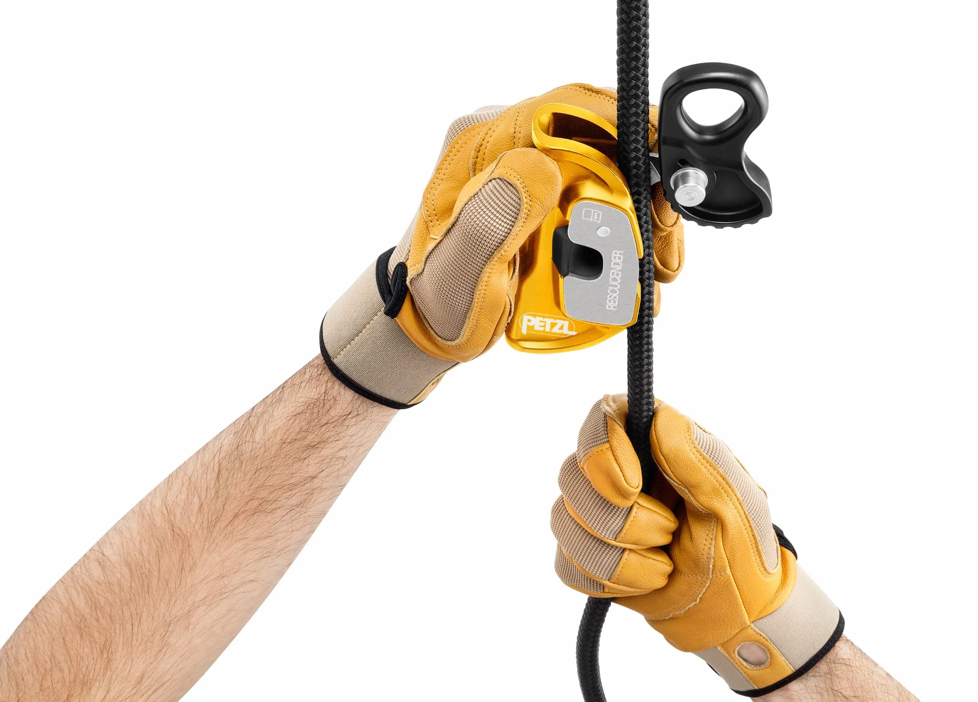 Petzl Rescuecender Abrazadera De Cuerda Abierta Con Levas Roce Amarillo Talla Única