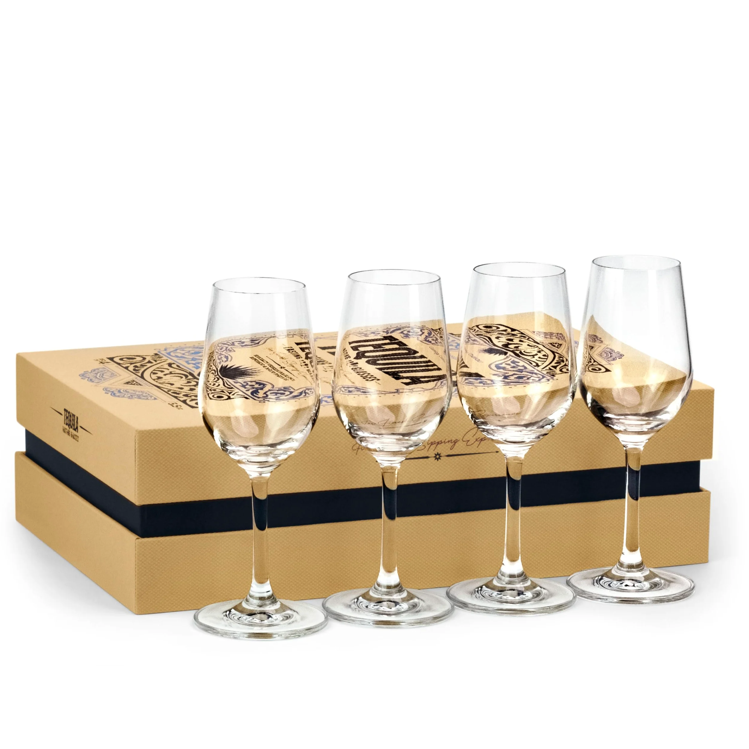 GLASSIQUE CADEAU Copas para Degustar Tequila | Juego de 4 | 160 ml | Vasos Profesionales de Cristal para Beber Tequila Blanco, Reposado y Añejo | Cristalería para Licores y Bebidas Espirituosas