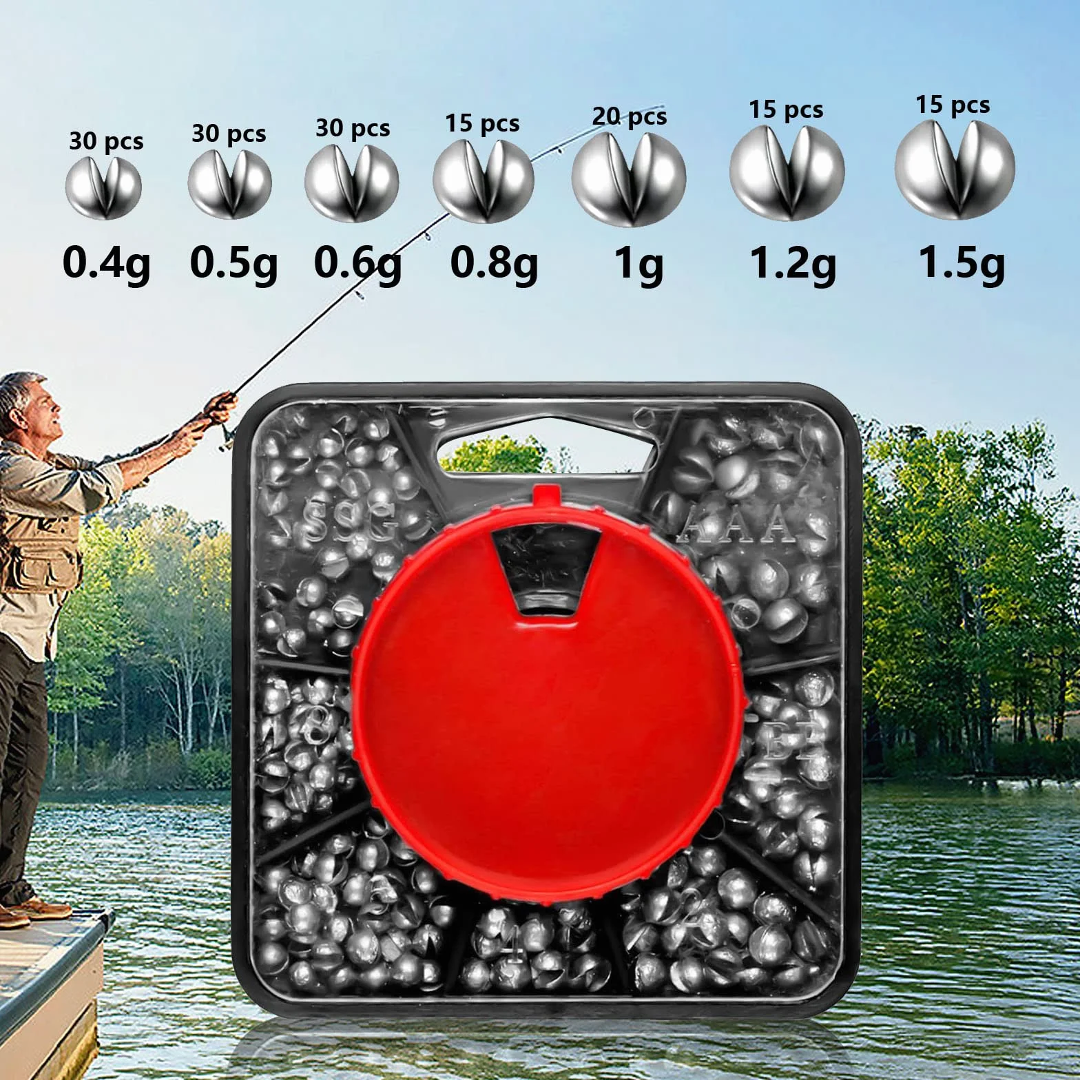 Plomada de Pesca SV 160 Piezas con Caja de Almacenamiento, Pesos de Balsa 0.4g-1.5g