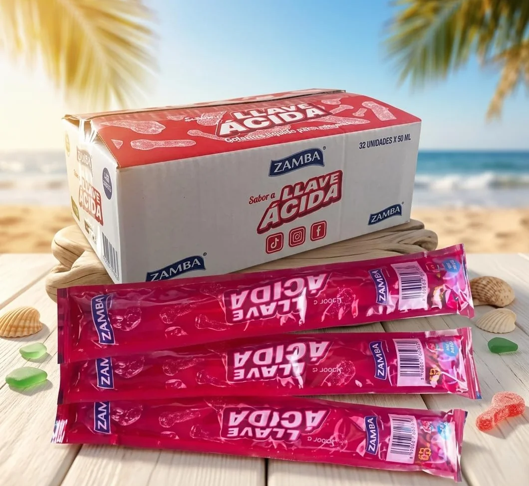 Polos Flash Zamba Llave Ácida 32 Unidades – Bebida para Congelar Infantil Sabor Ácido Refrescante, Formato Ahorro Ideal para Verano, Sin Gluten y Sin Lactosa