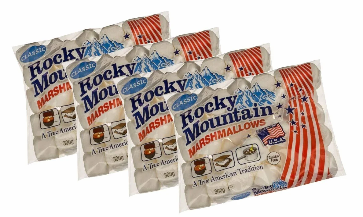 Rocky Mountain Marshmallows Classic 4x300g, dulces tradicionales americanos para asar