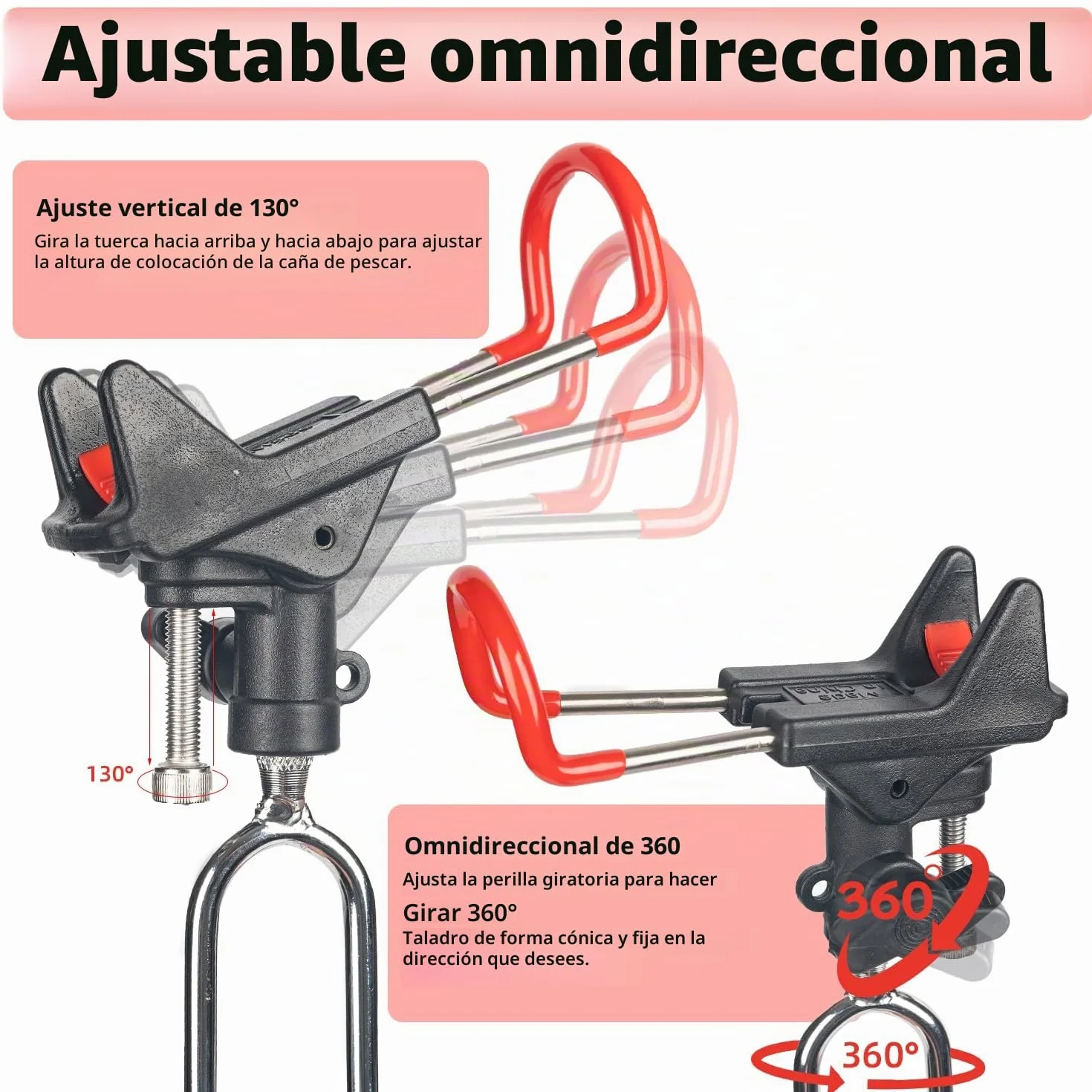 Soportes para caña de pescar de acero inoxidable ajustable 360°