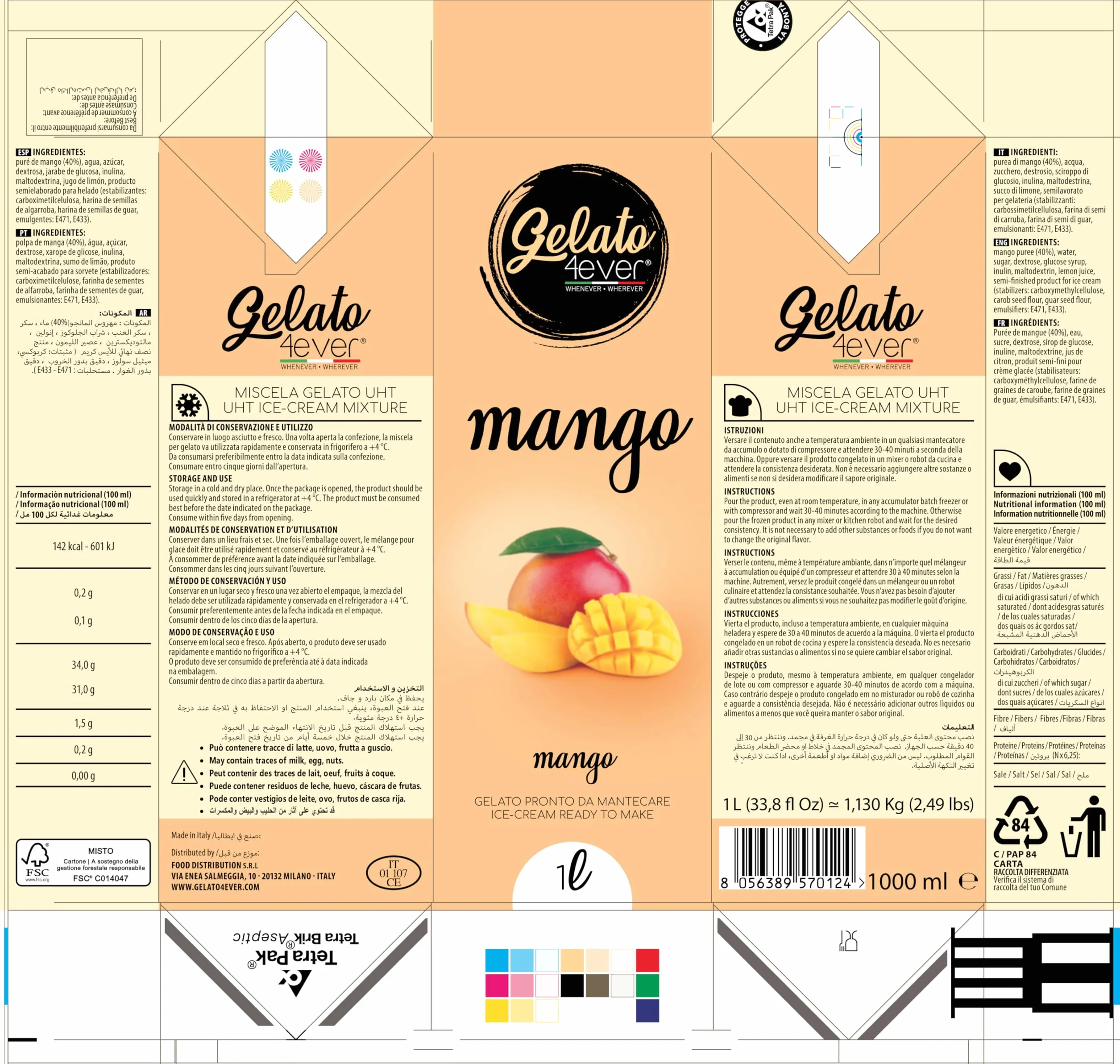 Gelato 4ever - helado listo para batir (Mango)