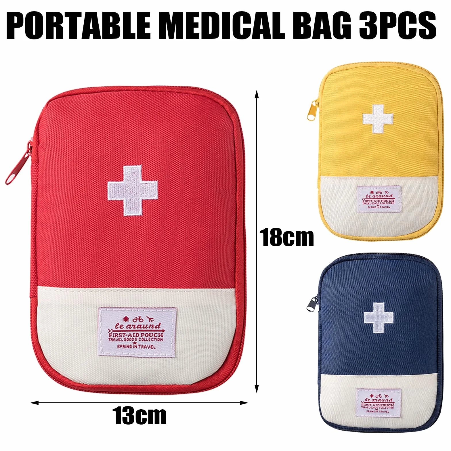 Botiquín de Primeros Auxilios 3 Pcs, Bolsa de Medicina de Viaje, Mini Kit de Supervivencia Médico