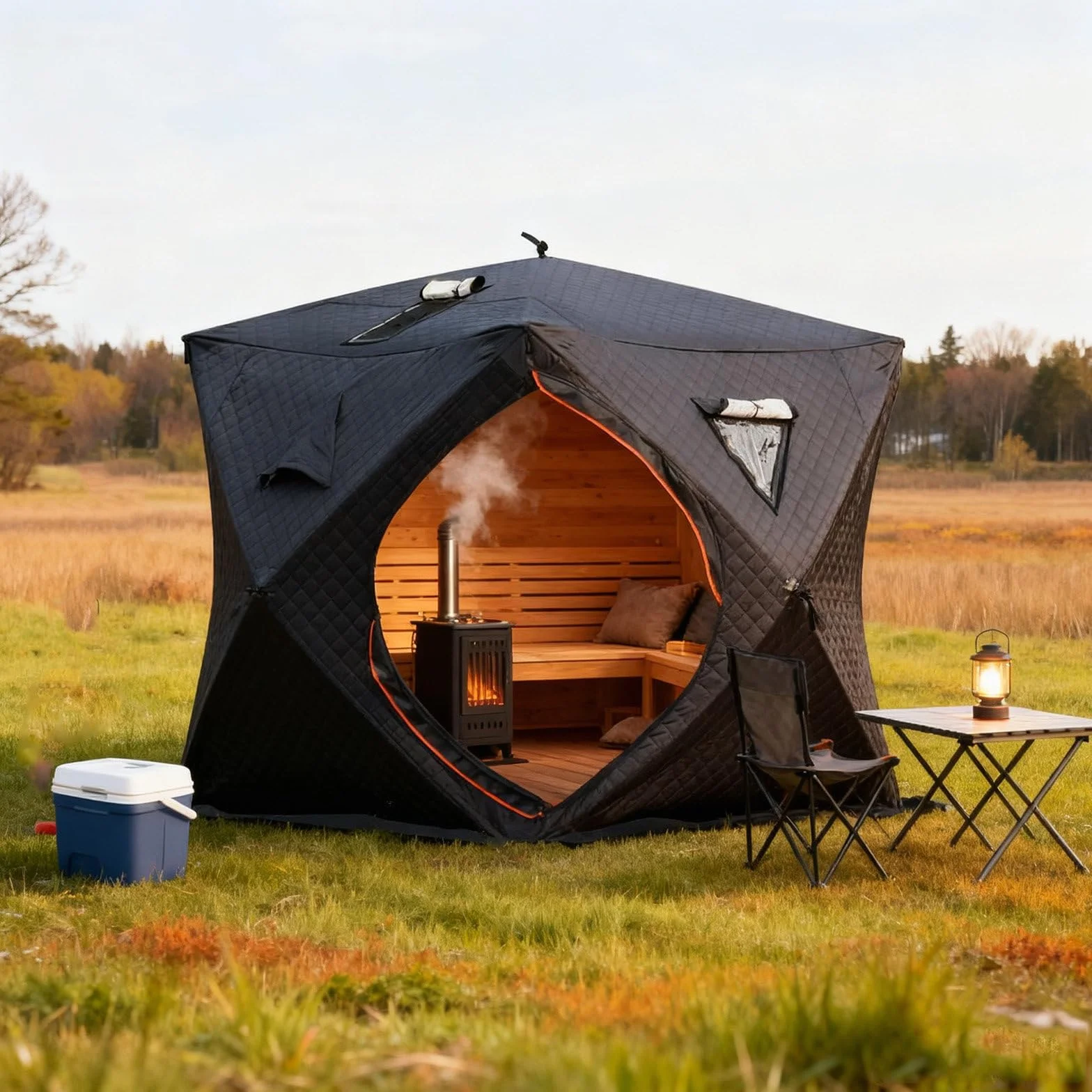 Sauna portátil al aire libre para 3-4 personas con aislamiento térmico