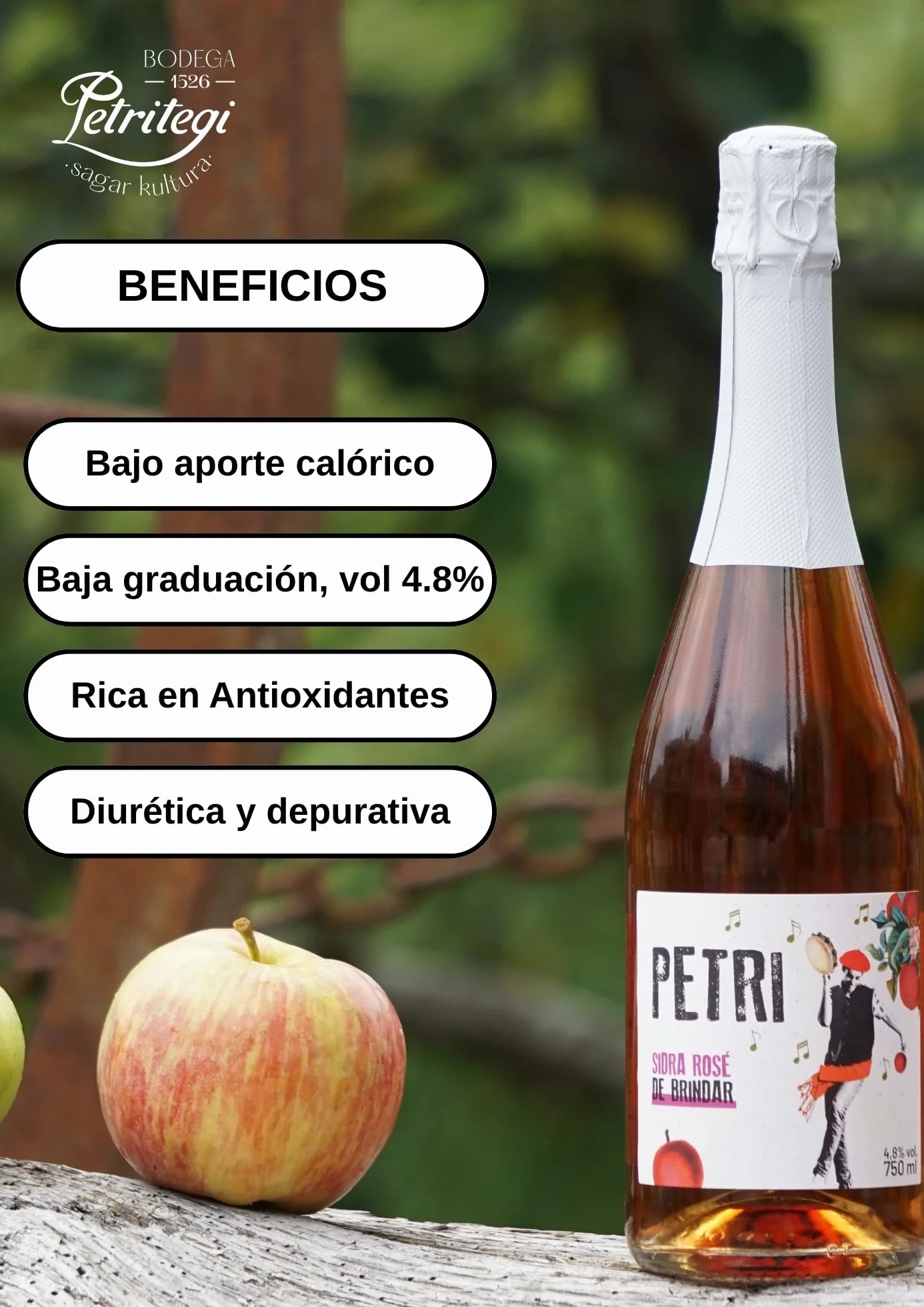 Petritegi Sidra Petri Rosé Pack 6 x 750 ml | Sidra Artesanal de Astigarraga | Sabor Frutos Rojos y Manzana Verde | Vegana sin Gluten | 4.8% Vol