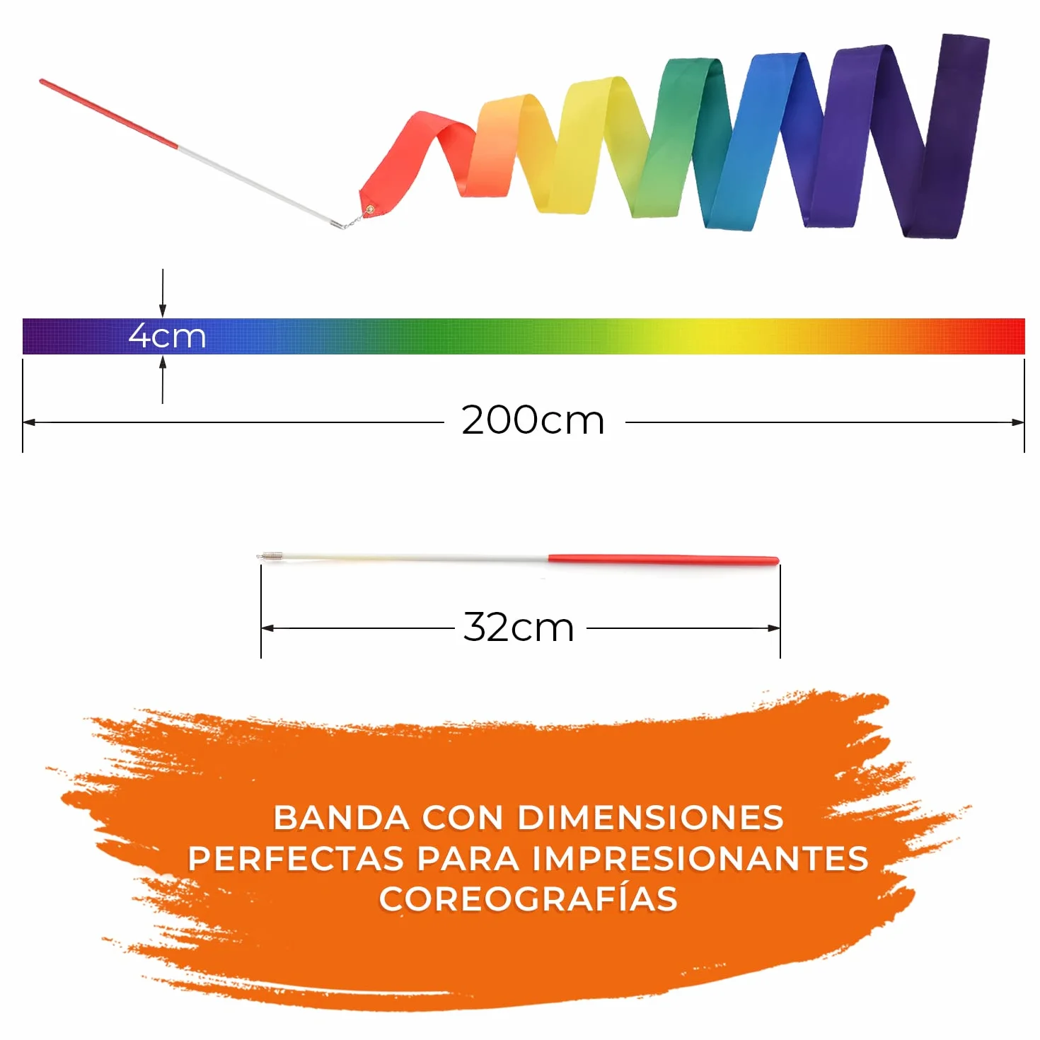 Kleintober Banda de gimnasia con varilla arco iris para niños bailar ejercicios