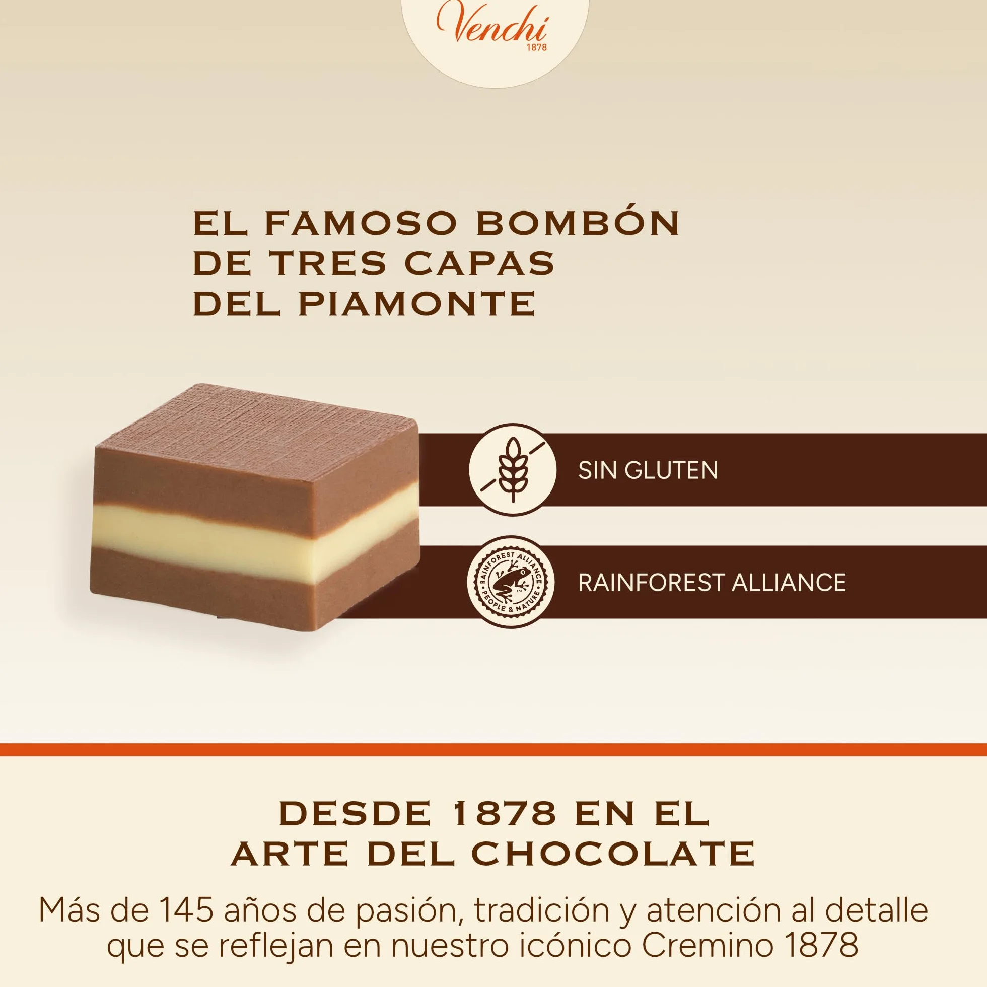 Venchi - Cremini 1878, Bombones de Triple Capa con exclusivamente Pasta de “Avellana Piamonte IGP” y Almendra, 1 kg, Sin Gluten, Sin Colorantes y Sin Conservantes