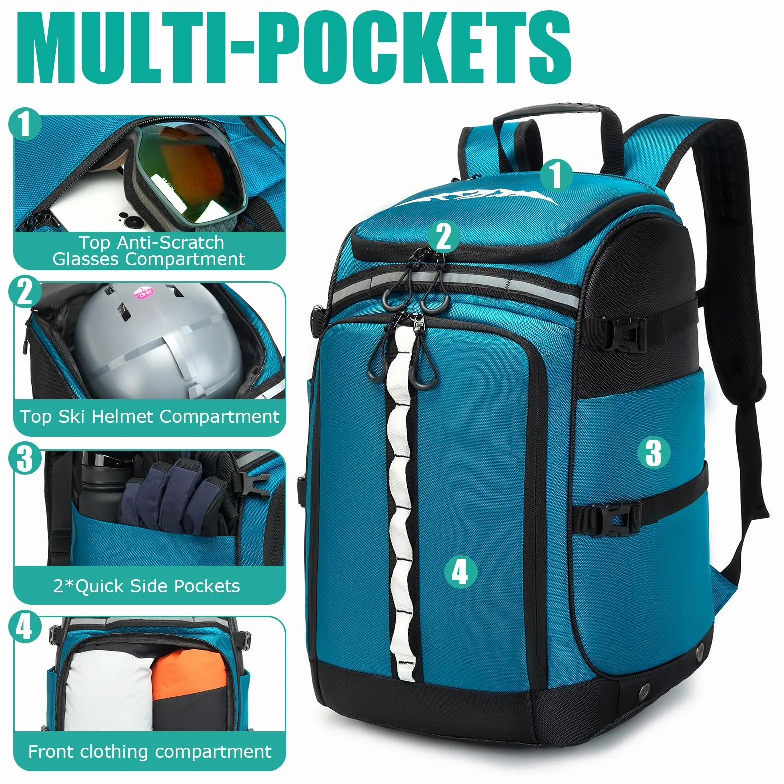 Mochila de Esquí 50L Bolsa Nailon Compartimento Casco Botas