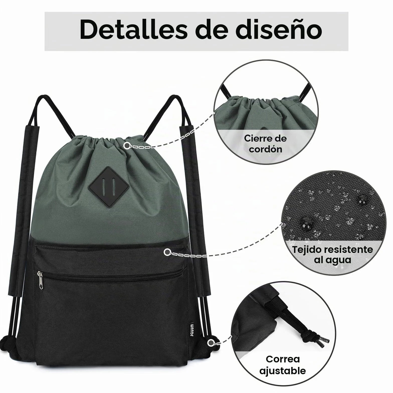 WANDF Bolsa deportiva con cordón impermeable compartimento húmedo negra