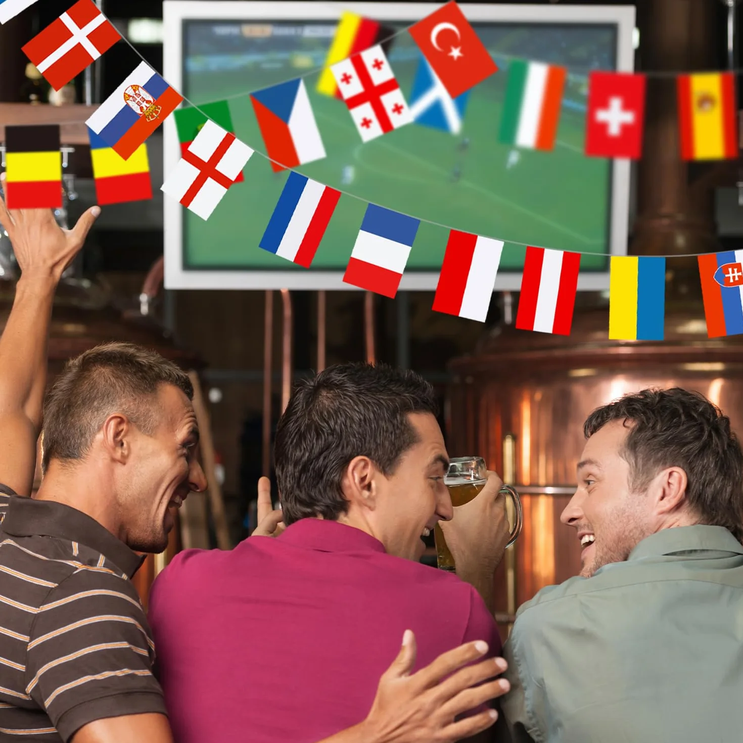 Banderines Euro 2024 Banderas de 24 países 26 pies Decoraciones para fiestas de Eurovisión 14 x 21 cm