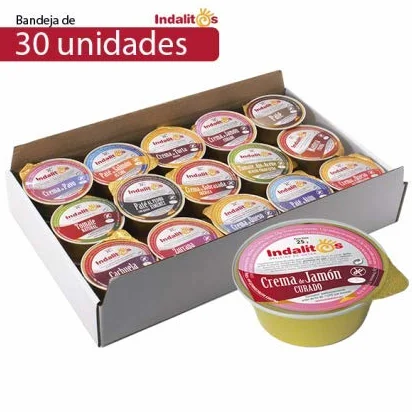 INDALITOS - Bandeja de 45 monodosis de crema de jamón curado 25 gr