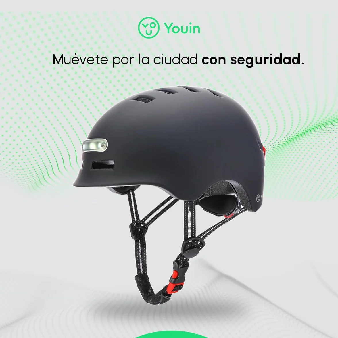 Youin Casco Homologado LED Frontal y Trasera Negro Talla M 52-58cm Protección Visibilidad Patinetes Bicicletas