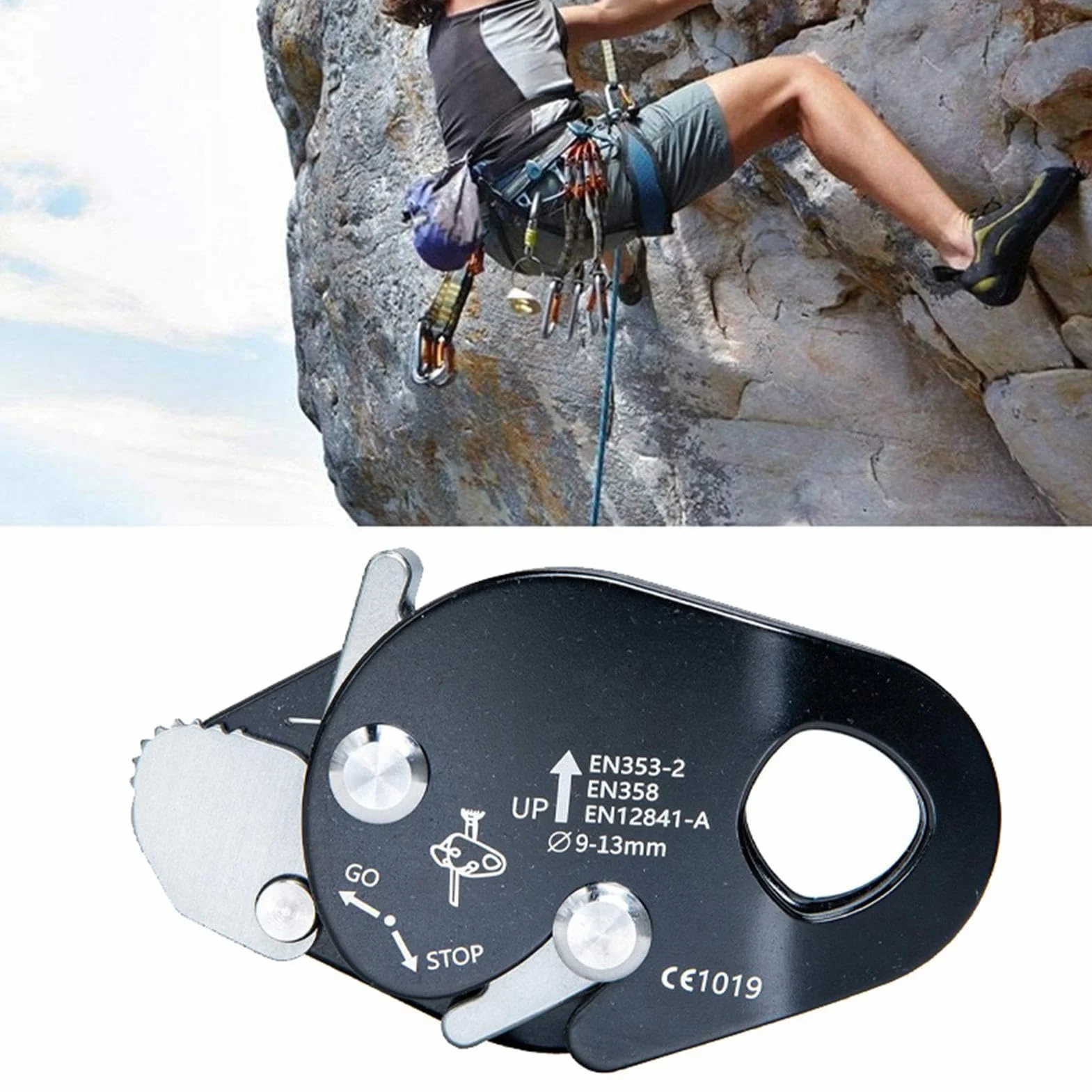 Dispositivo Auto Belay Aluminio Forma Ganso Autobloqueo para Escalar Árboles Alpinismo