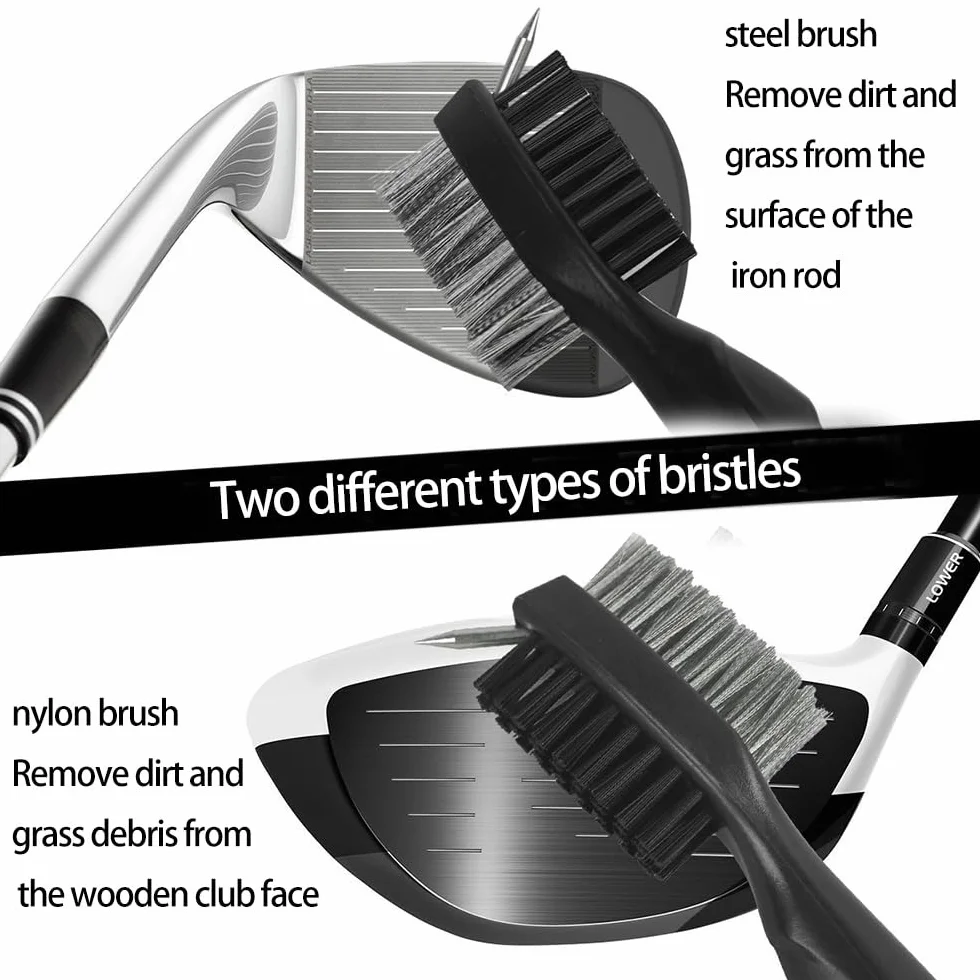 Limpiador de Palos de Golf Cepillo de Doble Cara Nailon y Acero para Limpieza de Grooves