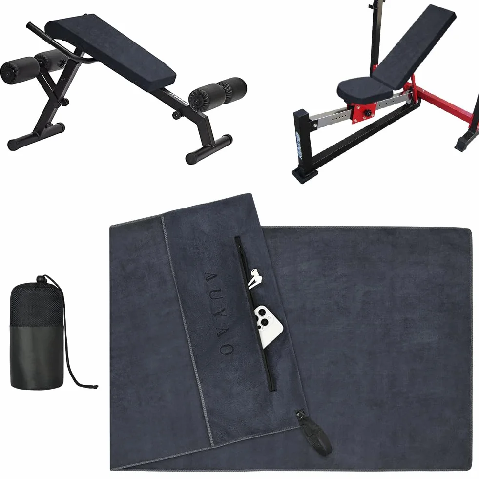AUYAO Toalla Gimnasio 40cmx90cm Magnética Fitness Cremallera Secado Rápido Absorbente Gris