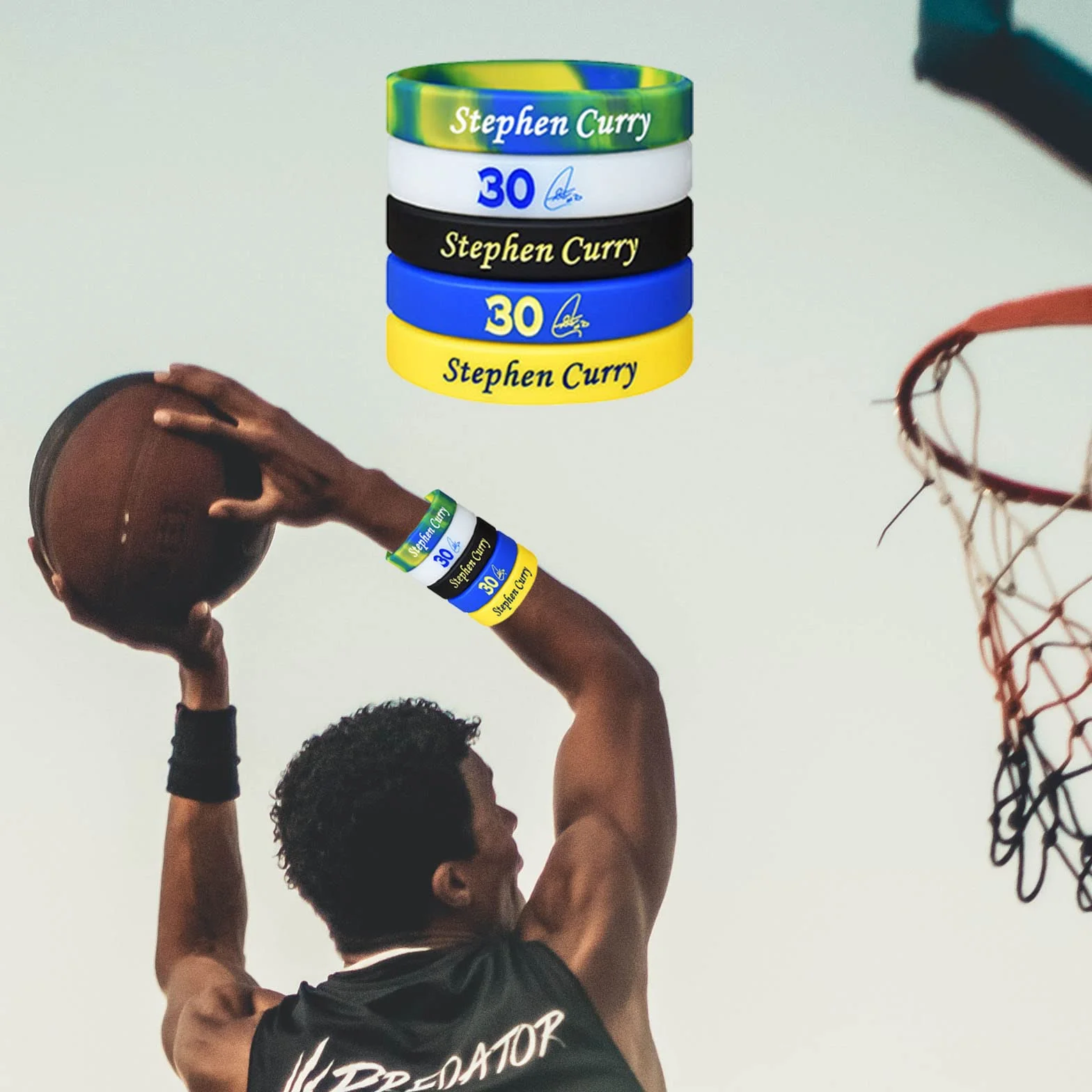 Pulseras de silicona de baloncesto, juego de regalo con llavero y collar para hombre