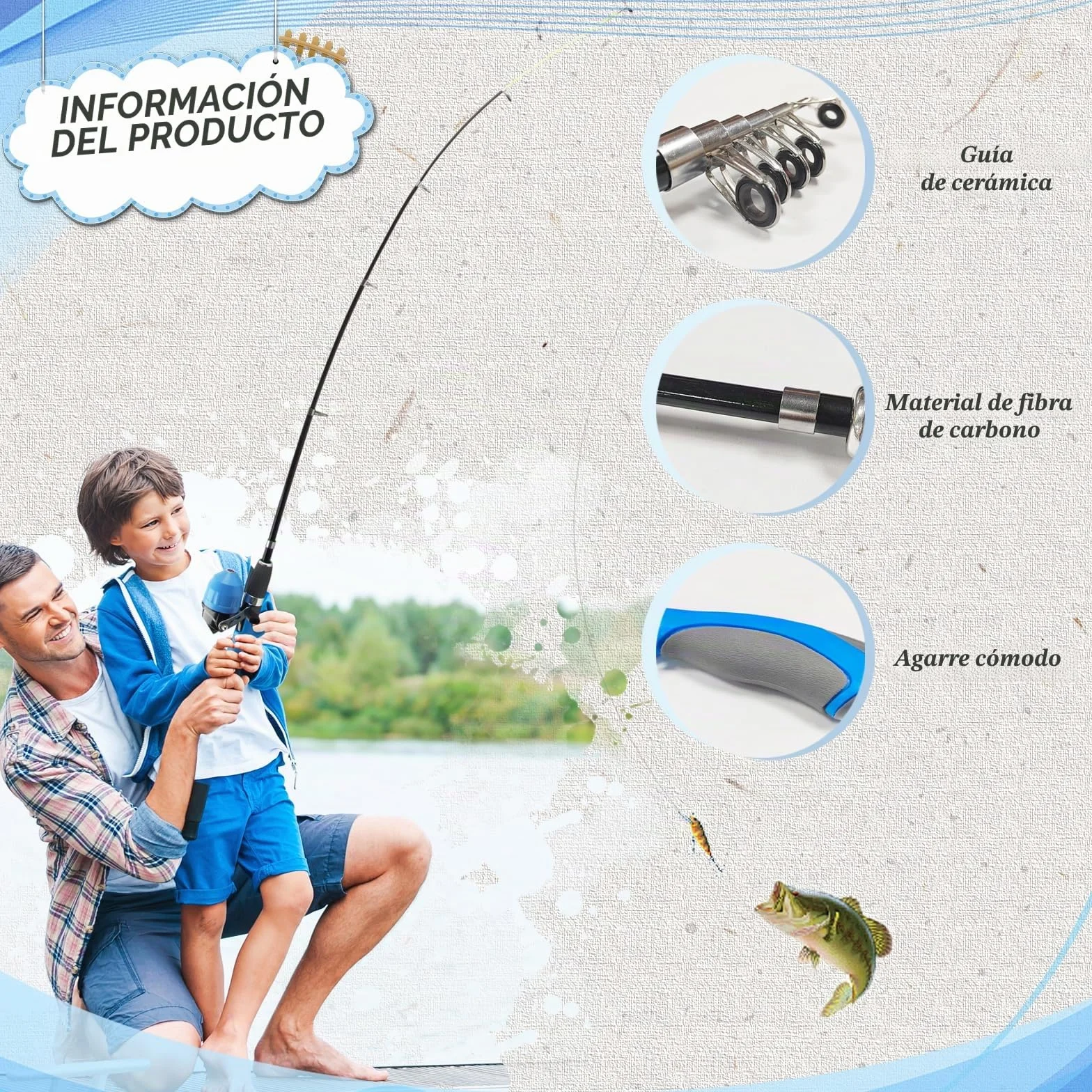 dellyy Cañas de Pescar para Niños, Juego de Pesca Telescópica con Accesorios y Bolsa