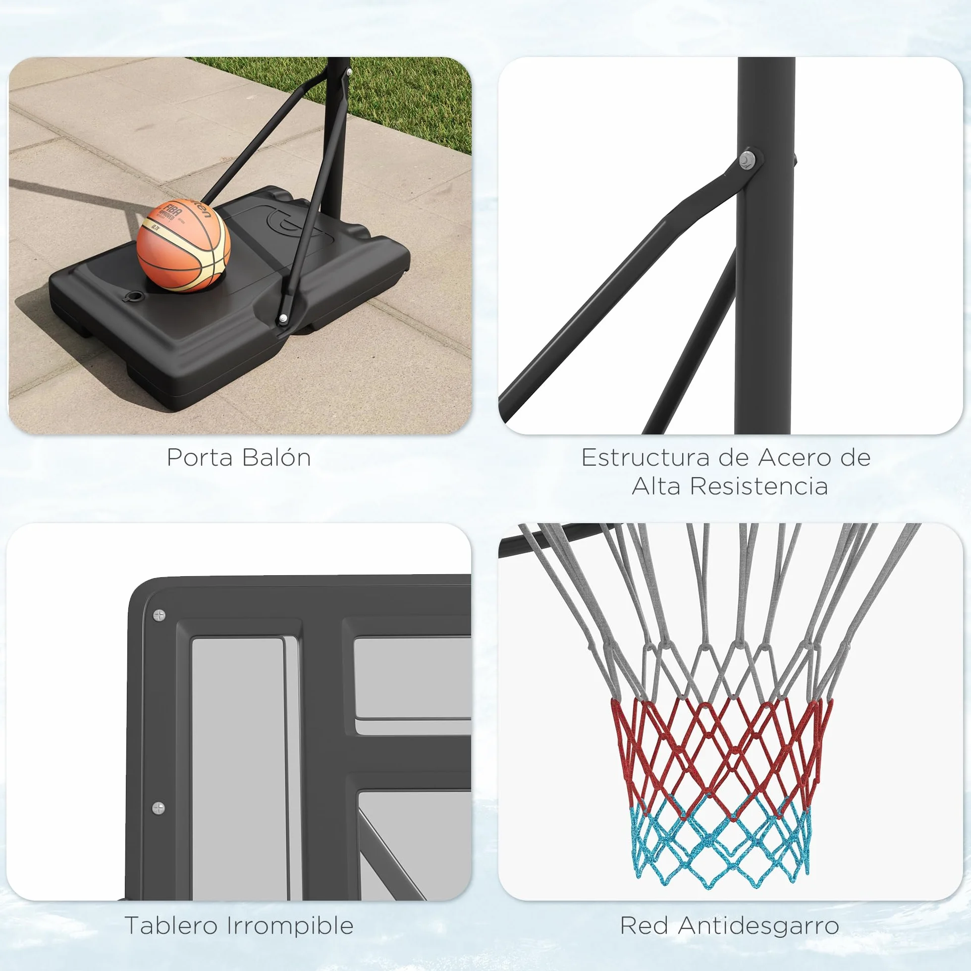 SPORTNOW Canasta de Baloncesto Exterior 2 en 1 Altura Ajustable 230-305 cm Aro para Piscina Soporte con Ruedas Base Rellenable Negro