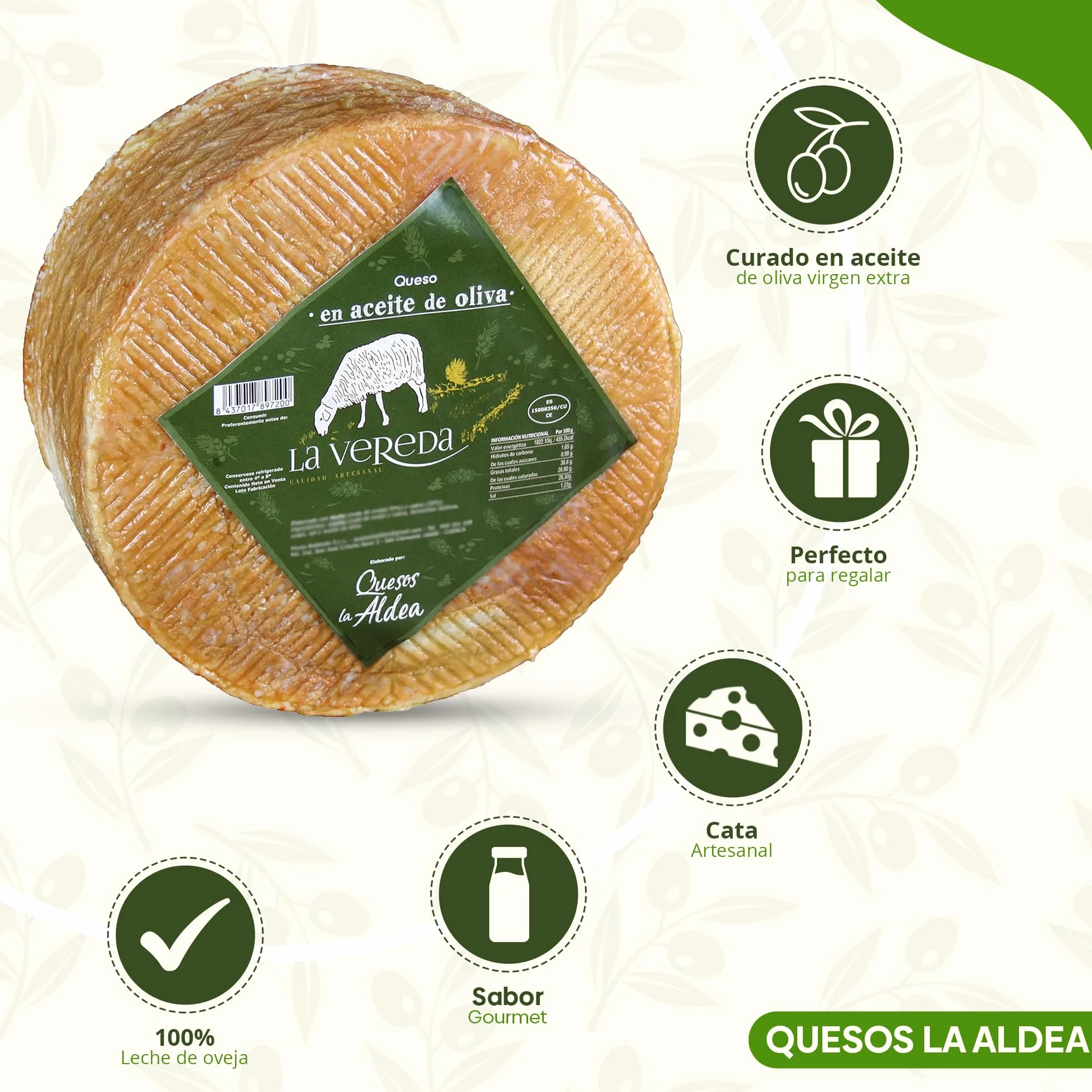 Queso Artesano de Oveja Curado en Aceite de Oliva 1.5 kg Gourmet Cesta Regalo