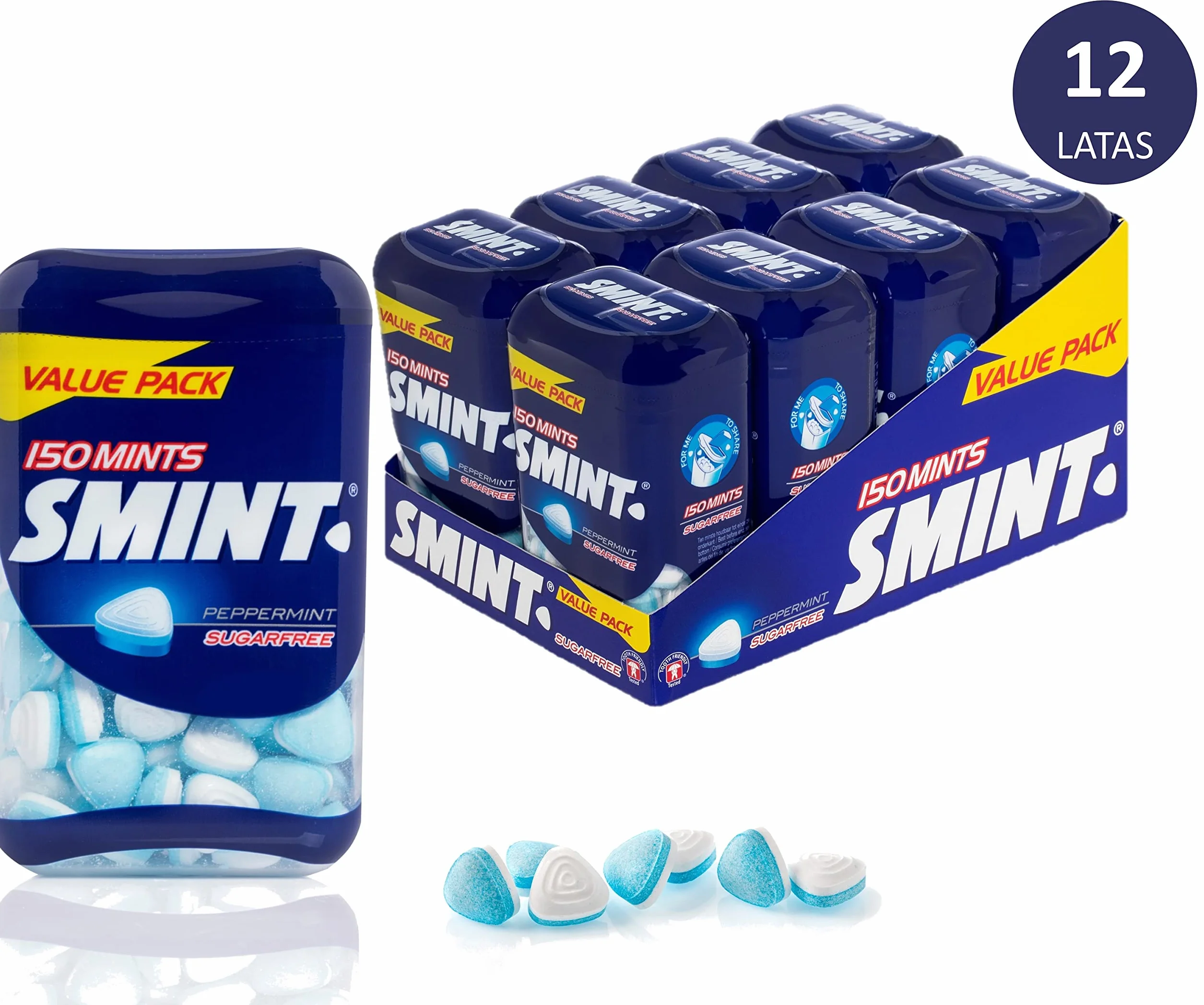 Smint Bote Ahorro Menta, Caramelo Comprimido Sin Azúcar - 8 unidades de 150 comprimidos (Total 840 gr.) 840 g