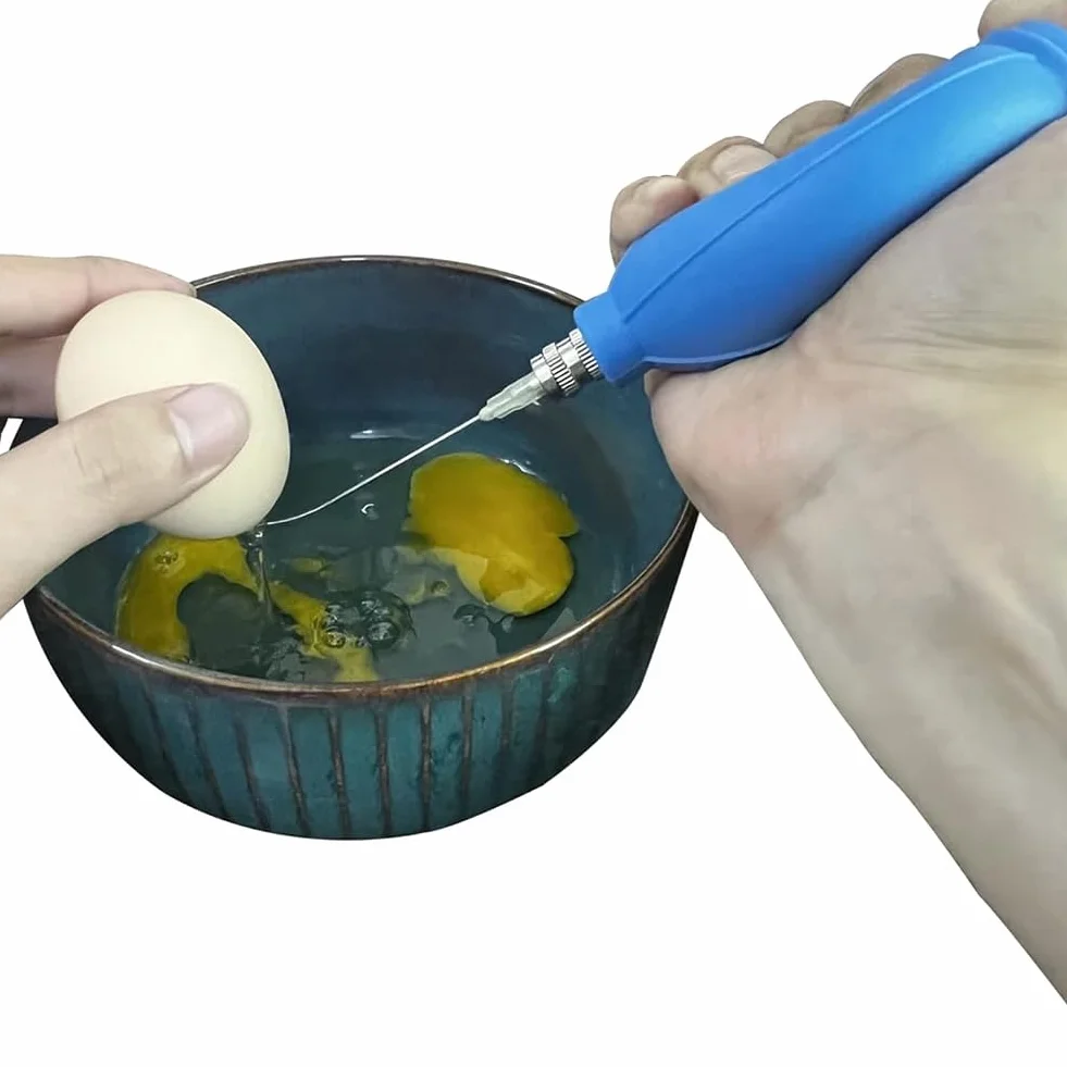 Soplador de huevos simple, herramientas para vaciar huevos, bomba de huevos y taladro con un agujero, accesorios para hacer huevos de Pascua, juego de decoración de huevos ucraniano, azul