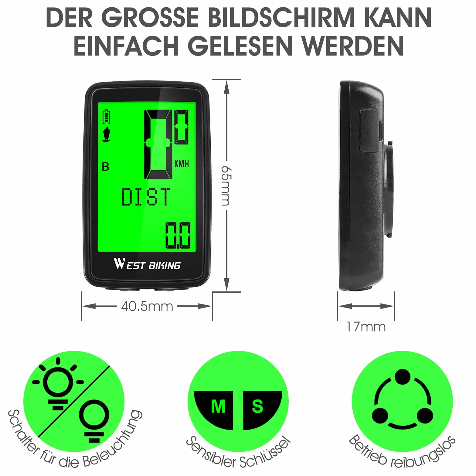 Cuenta Kilómetros Bicicleta Inalámbrico con Pantalla LCD IPX7 USB Carga Ciclocomputador