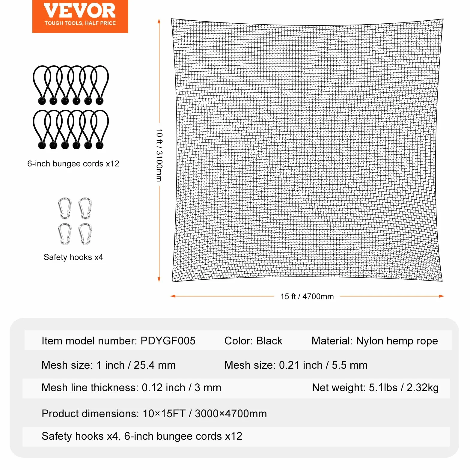 VEVOR Red de Práctica de Golf 3 x 4,5 m Nailon Barrera Deportiva