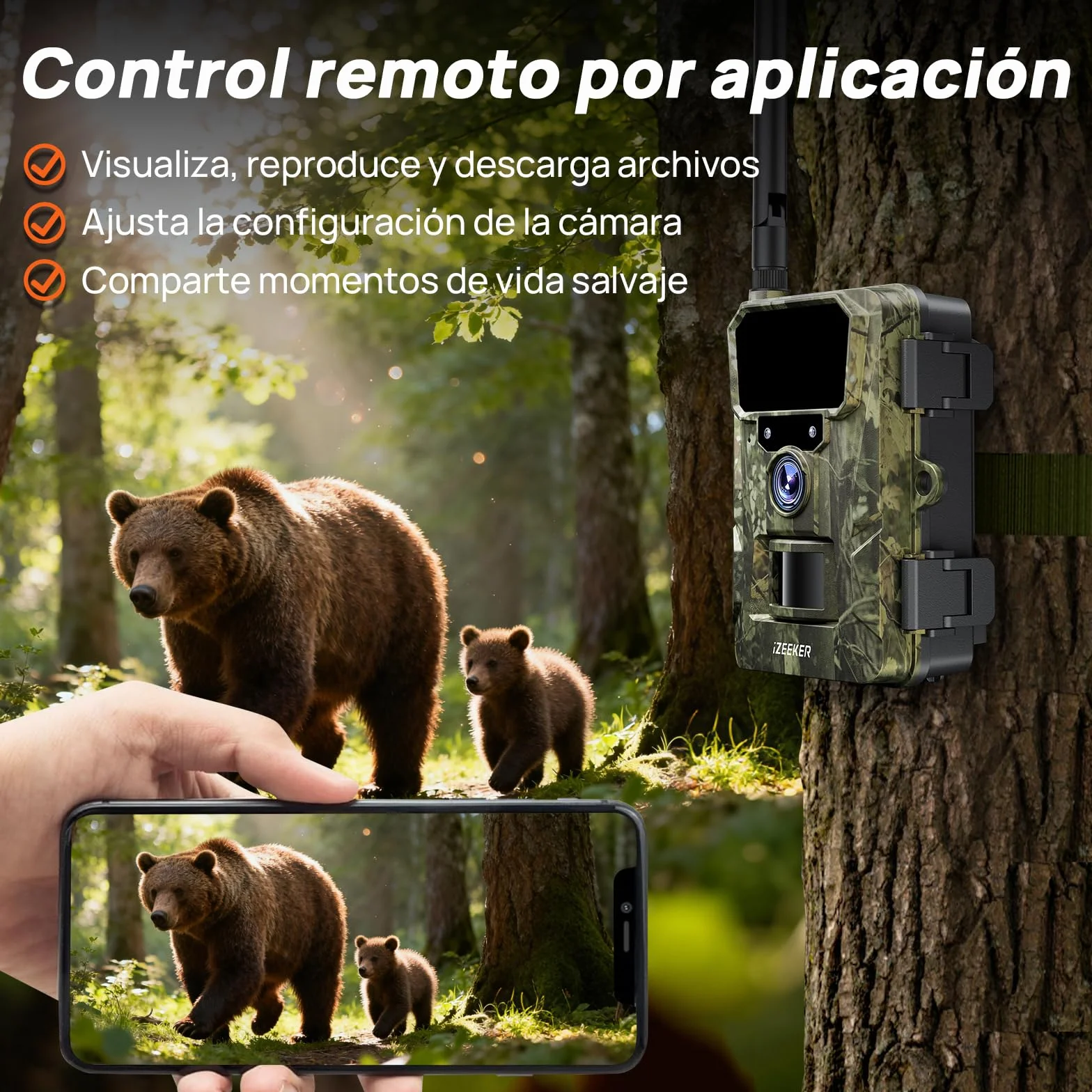 iZEEKER 2 en 1 Cámara de Caza 4G LTE 2K HD 48MP Visión Nocturna Infrarroja IP66