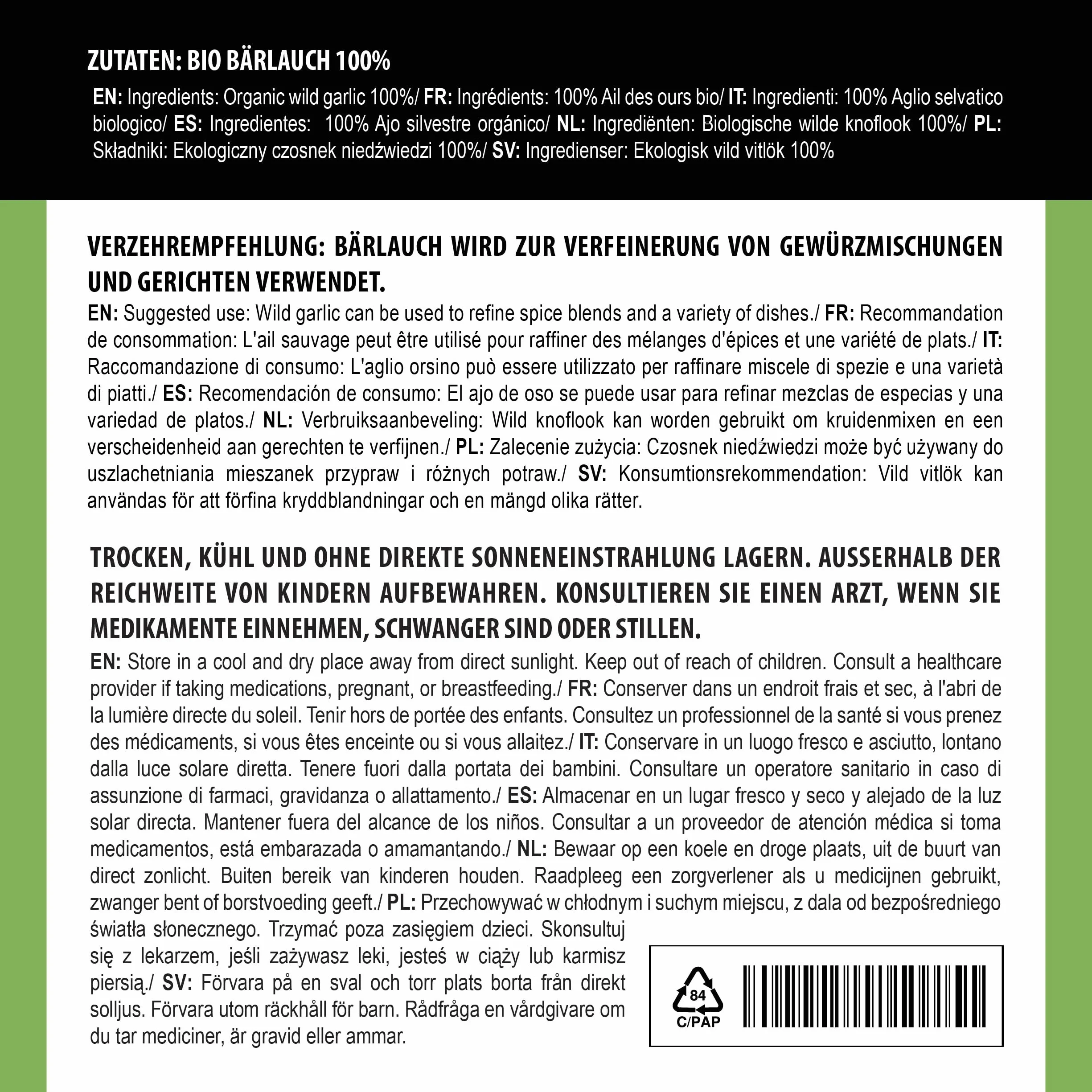 Alpi Nature Ajo Silvestre Orgánico 125g, Hojas de Ajo Silvestre Secas y Picadas para Cocinar